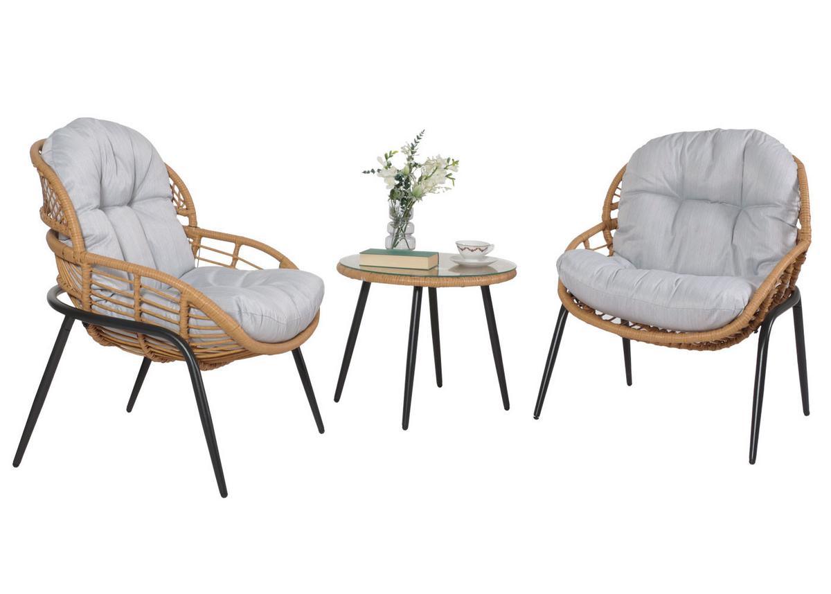 POLY-RATTAN GARNITUR Braun, Hellgrau - Hellgrau/Braun, Kunststoff - MCW