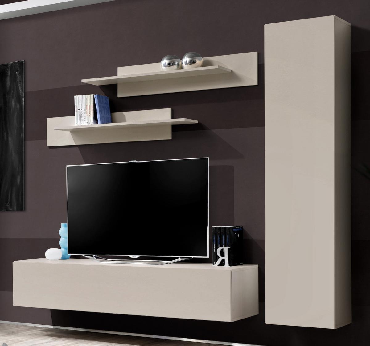 WOHNWAND Kaschmir 210 cm 4-teilig hängend, Anbauwand mit Push-to-Open - Kaschmir, Holzwerkstoff (210/170/40cm) - Inn.Furn