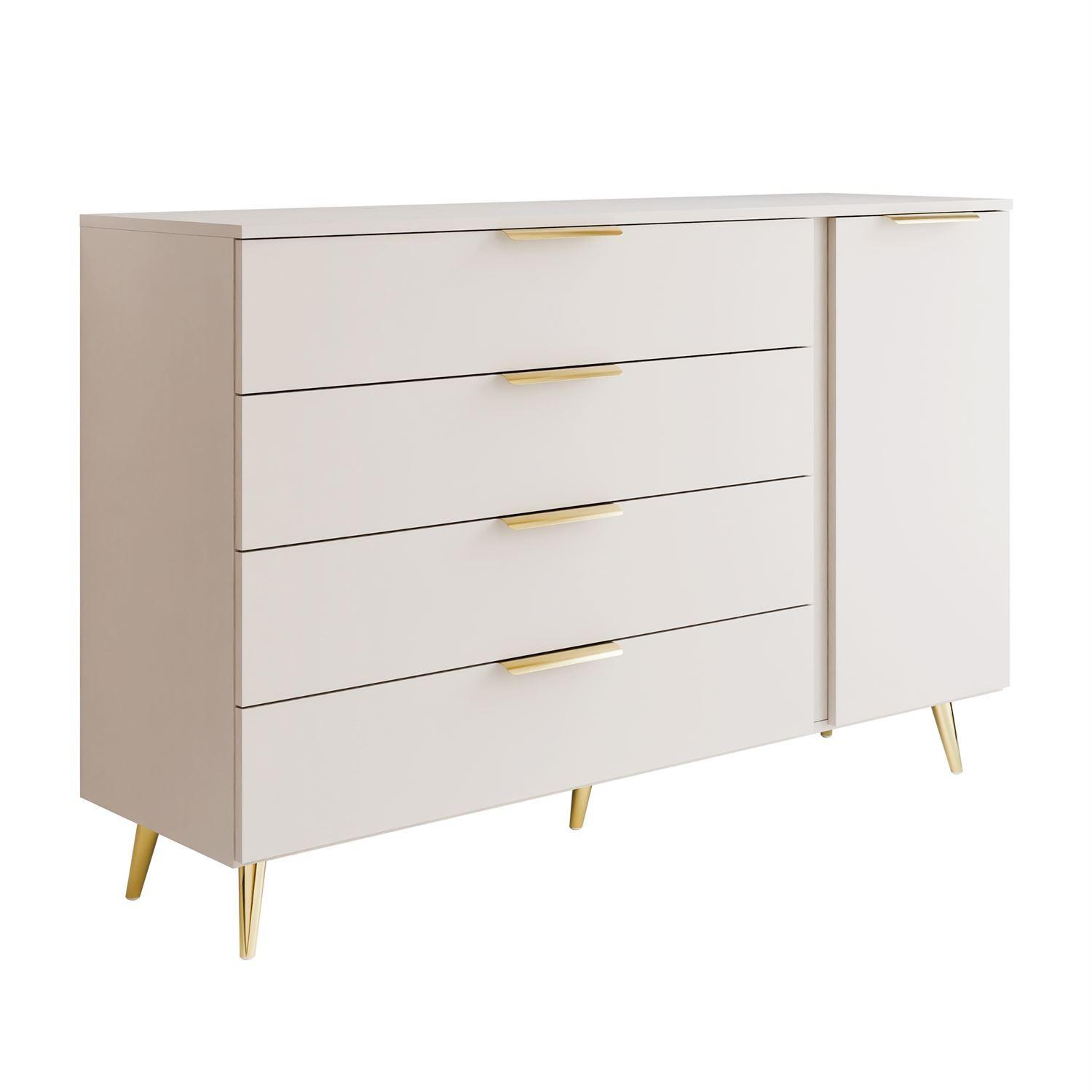 KOMMODE LINA KASCHMIR 1D4S auf hohen Beinen Gold Chrom - Kaschmir, Holzwerkstoff (138/90/40cm) - Lookway