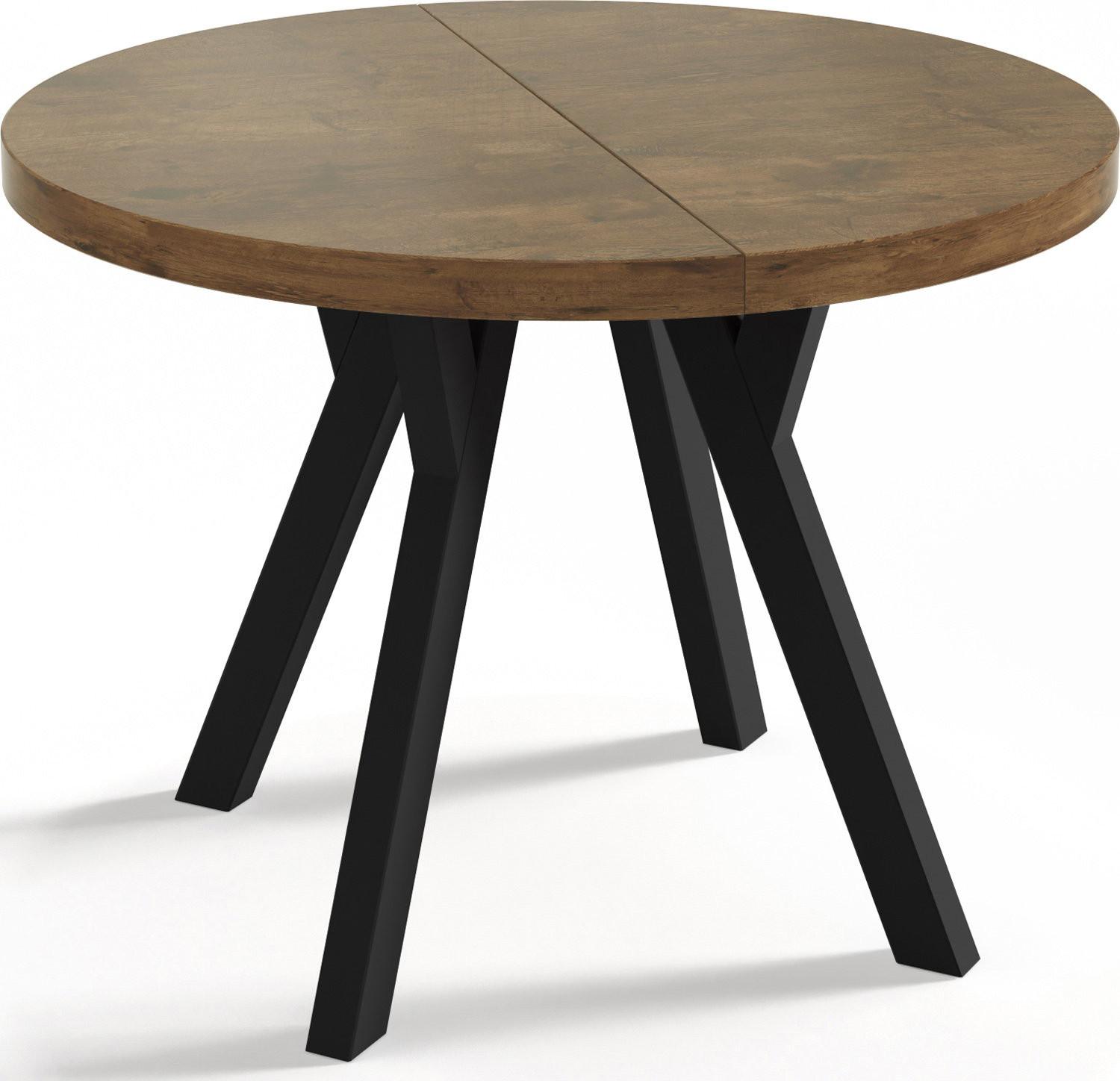 ESSTISCH Twixy runder ausziehbarer, Lefkas Eiche 100-200/100/76 cm - Alteiche/Schwarz, Holz/Holzwerkstoff (100/200/76cm) - WFL GROUP
