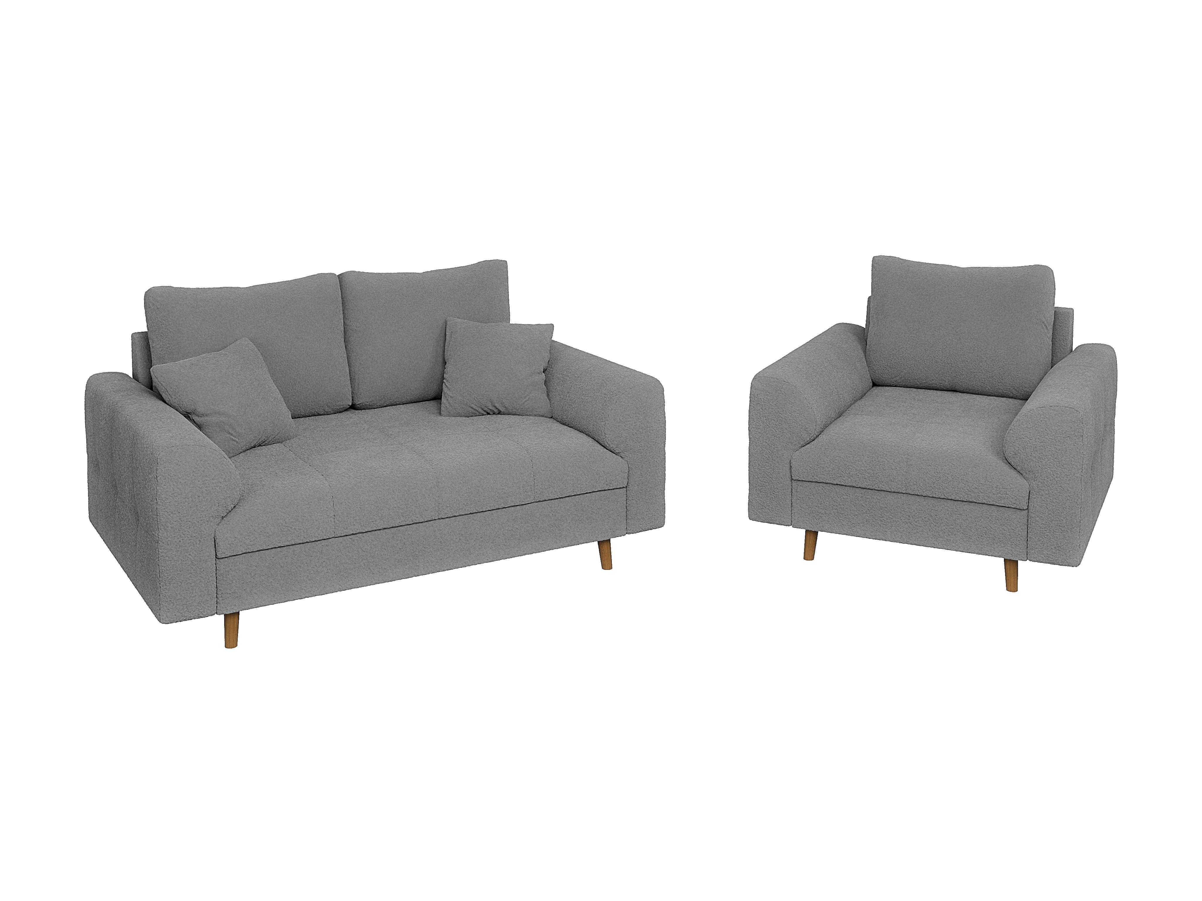 SITZGARNITUR 2+1 Henrik Grau Boucle - Dunkelgrau/Braun, Holz/Textil (150/81/93cm) - S-Style
