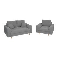 SITZGARNITUR 2+1 Henrik Grau Boucle - Dunkelgrau/Braun, Holz/Textil (150/81/93cm) - S-Style