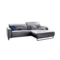 ECKSOFA YORK Hellgrau Leder - Hellgrau/Schwarz, Leder (284/180cm) - KAWOLA