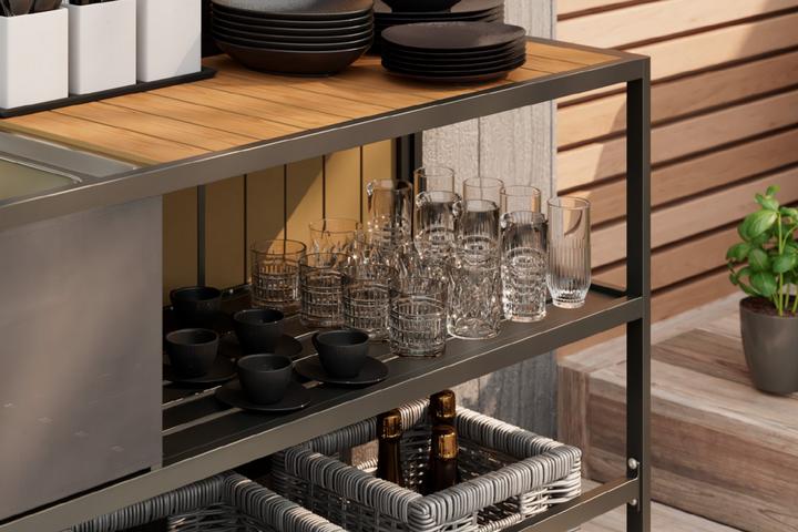 Outdoorküche Anthrazit/Naturfarben 2 Ablageflächen Akuminium Kunststoff matt