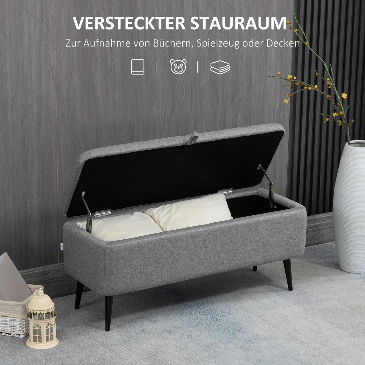 TRUHENBANK mit Stauraum, leinenoptik mit Stahlbeine - Grau, Kunststoff (40/44/102cm) - HOMCOM