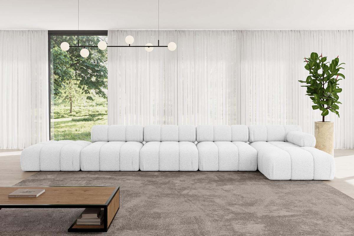 ECKSOFA modulares Sofa Lizur-L3 - 475x160x70 cm Weiß Bouclé - Weiß, Holzwerkstoff/Textil (475/160cm) - ALTDECOR