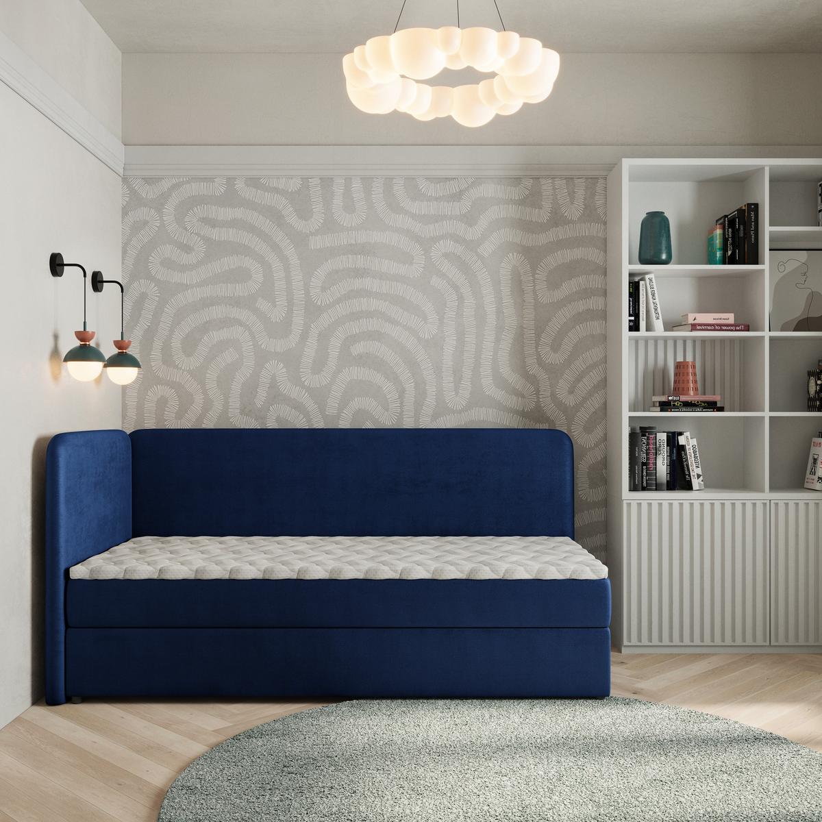 BOXBETT GINA 90x200 cm mit Matratze und Topper, H2+H3 - Blau - Blau, Holz (90/200cm) - MASSENO