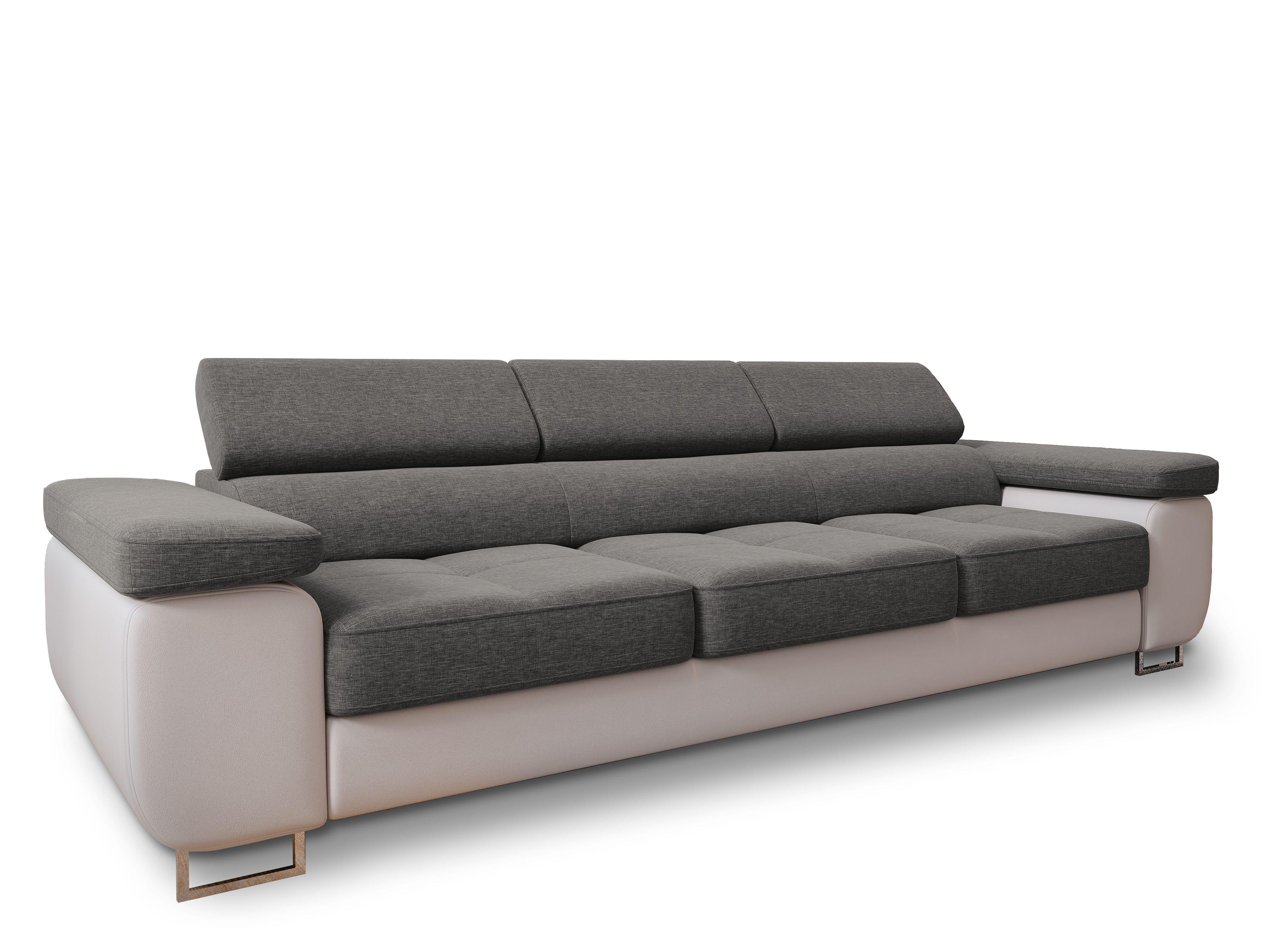 SCHLAFSOFA MOSINE Hellgrau Geflochtener Stoff mit Schlaffunktion - Hellgrau/Weiß, Holz (276/98/87cm) - MASSENO