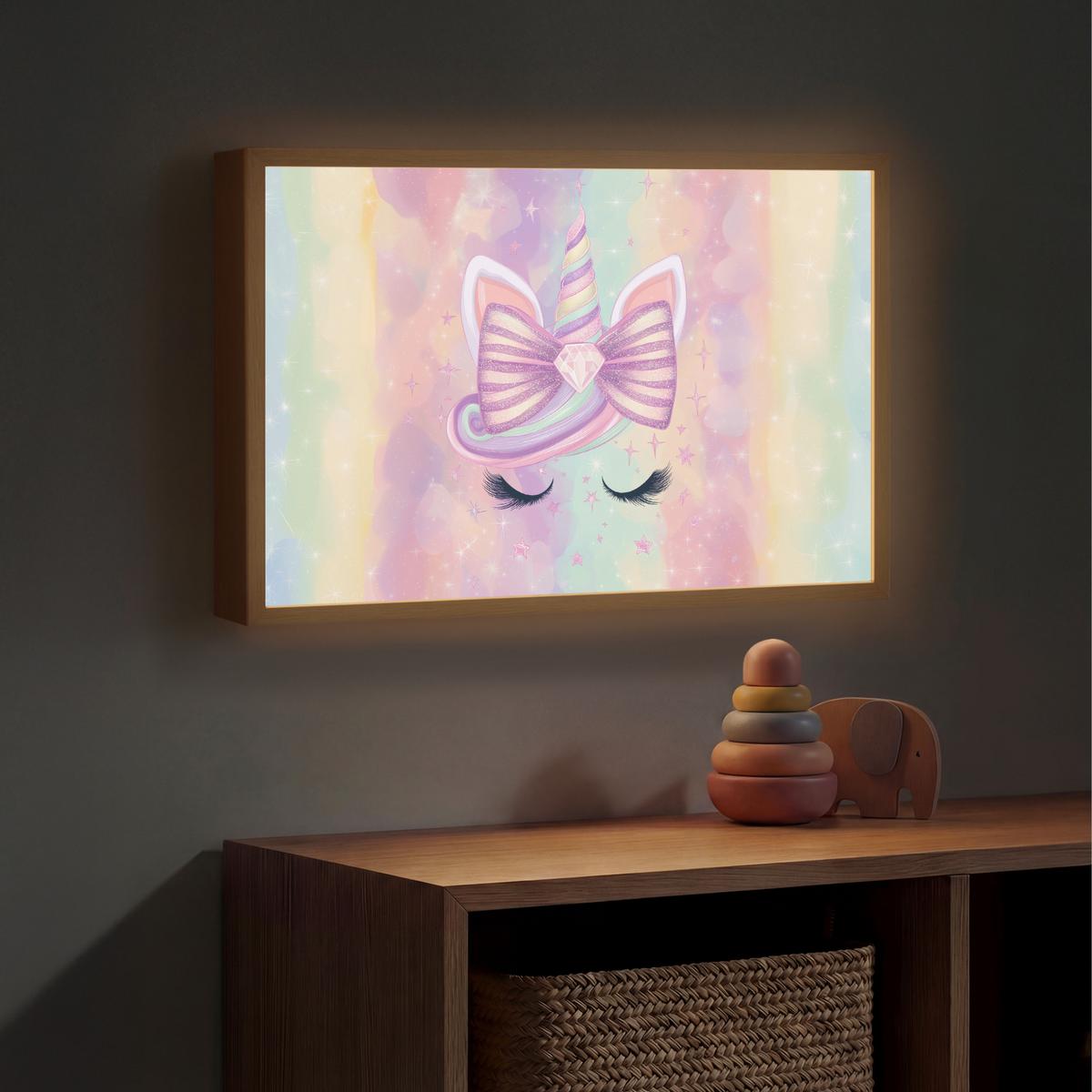 NACHTTISCHLAMPE MIT AKKU Einhorn - Glitzer - Regenbogen - Pastell 60x40 cm - Hellrosa, Holzwerkstoff (8/60/40cm) - OnlyWow