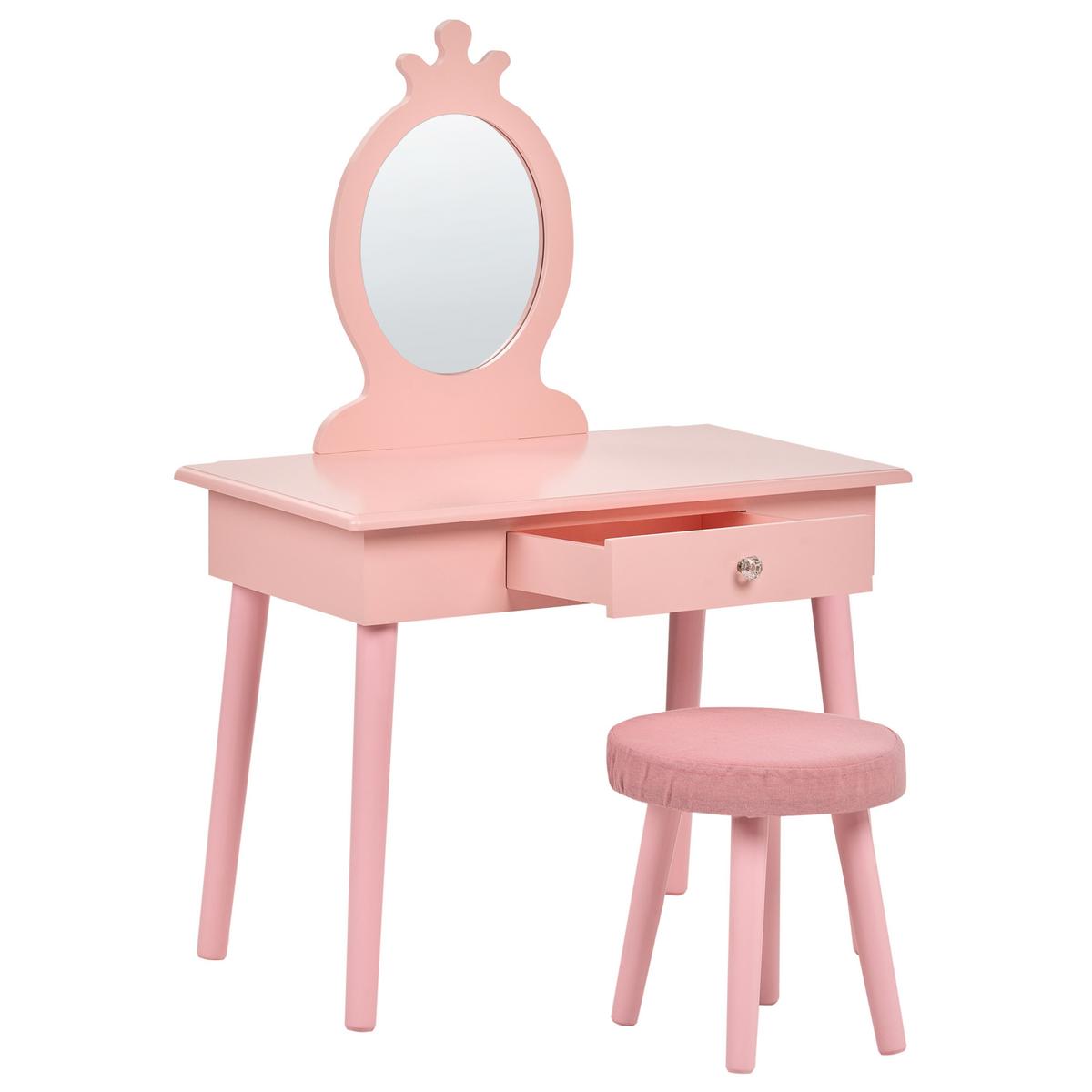 KINDERSCHMINKTISCH mit Hocker Rosa Margie - Pink, Holz/Holzwerkstoff (62/102/40cm) - Beliani