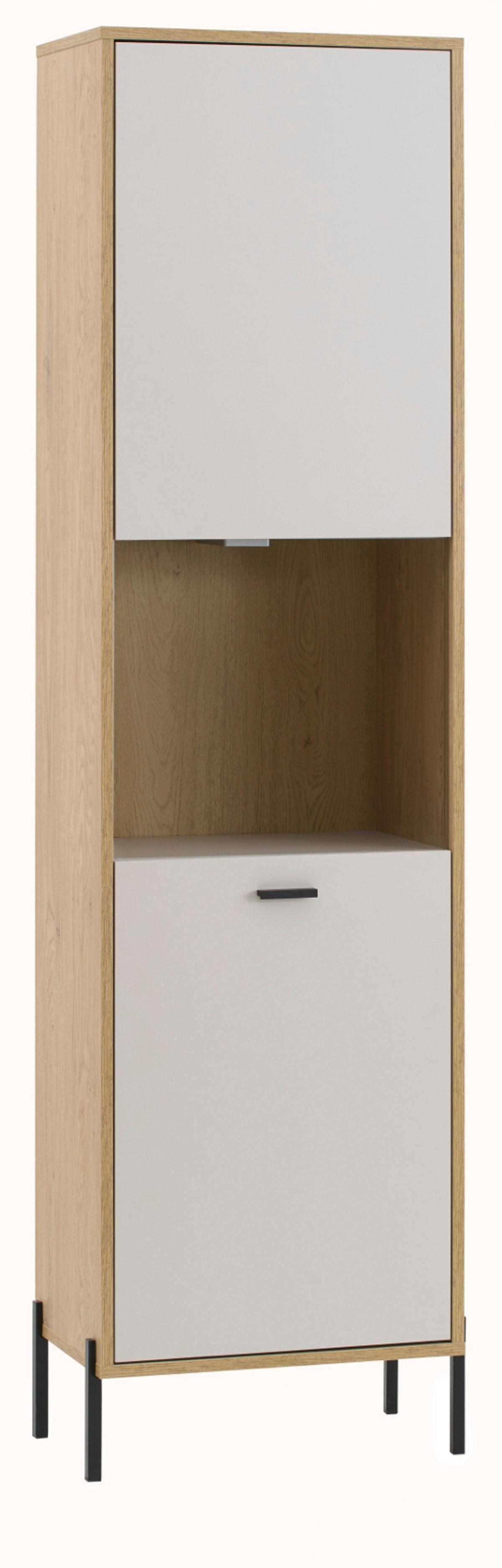 VITRINE Kaschmir, Eiche 54 x 204 cm, VITRINEnschrank mit Soft-Close - Kaschmir/Eichefarben, Glas/Holzwerkstoff (54/204/35cm) - Furn.Design