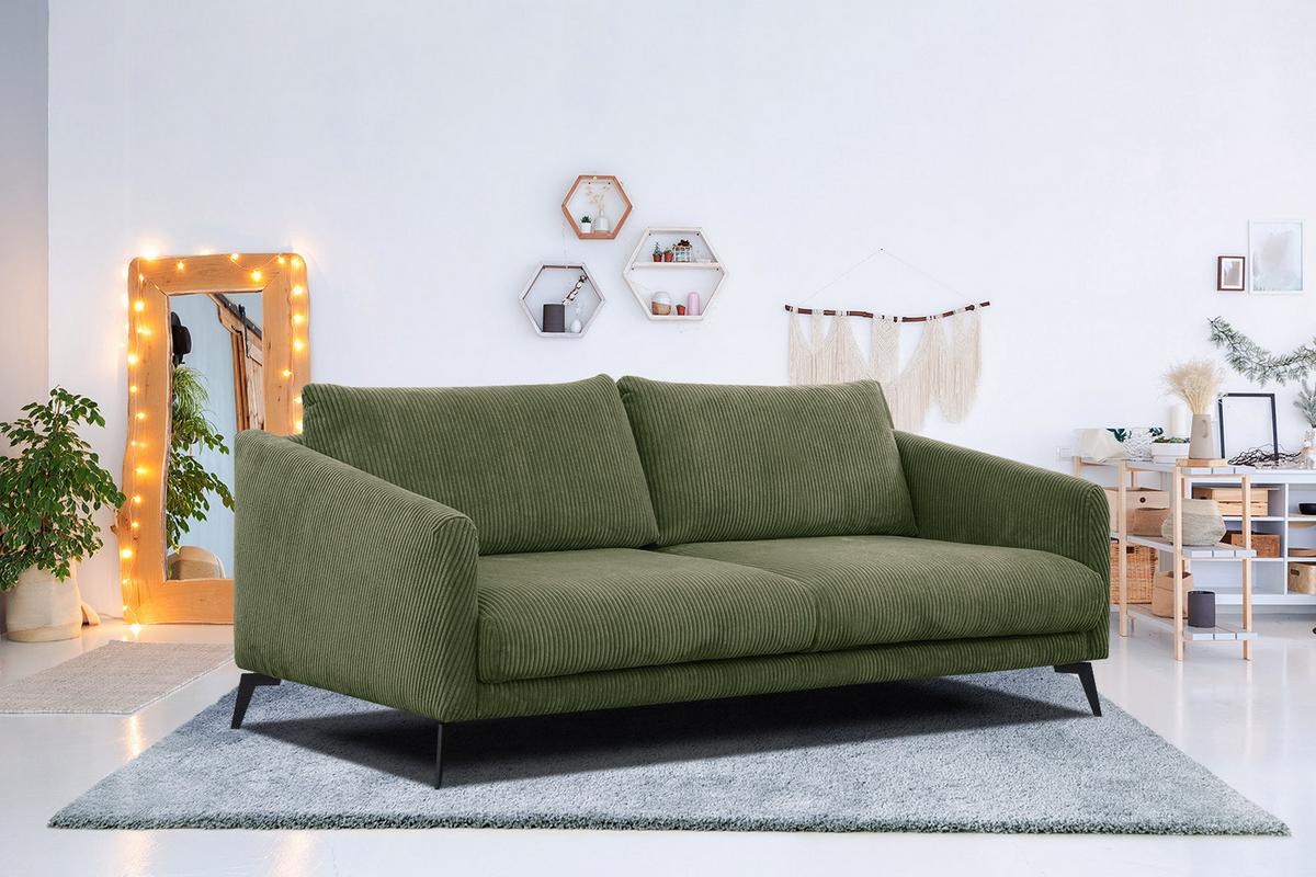 SOFA VILT 3-Sitzer, olivgrün - Schwarz/Olivgrün, Holzwerkstoff/Textil (202/89/94cm) - Wozimo
