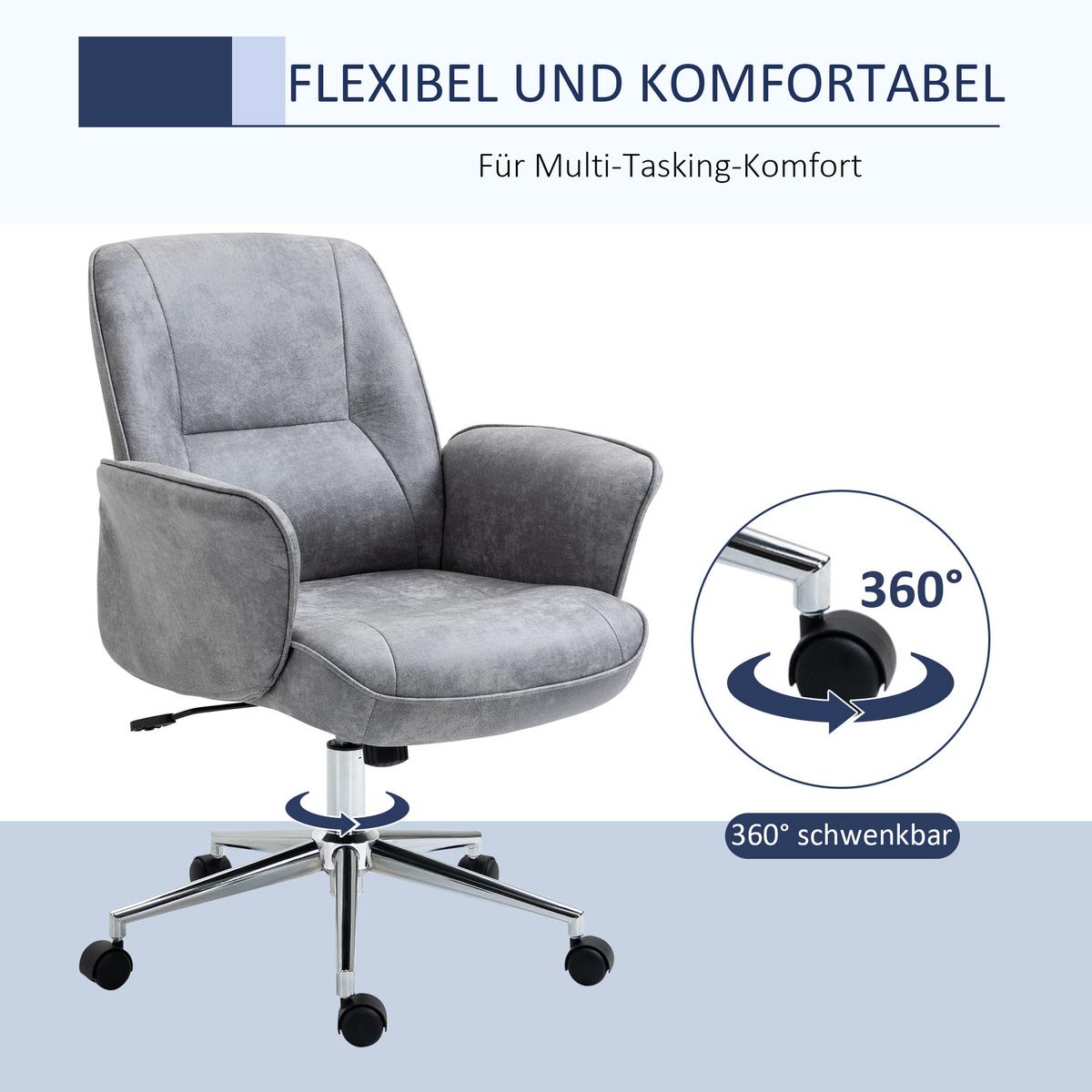 BÜROSTUHL Schreibtischstuhl drehbar verstellbar Mikrofaser Schaumstoff Grau - Hellgrau, Kunststoff (70/106/65cm) - Vinsetto