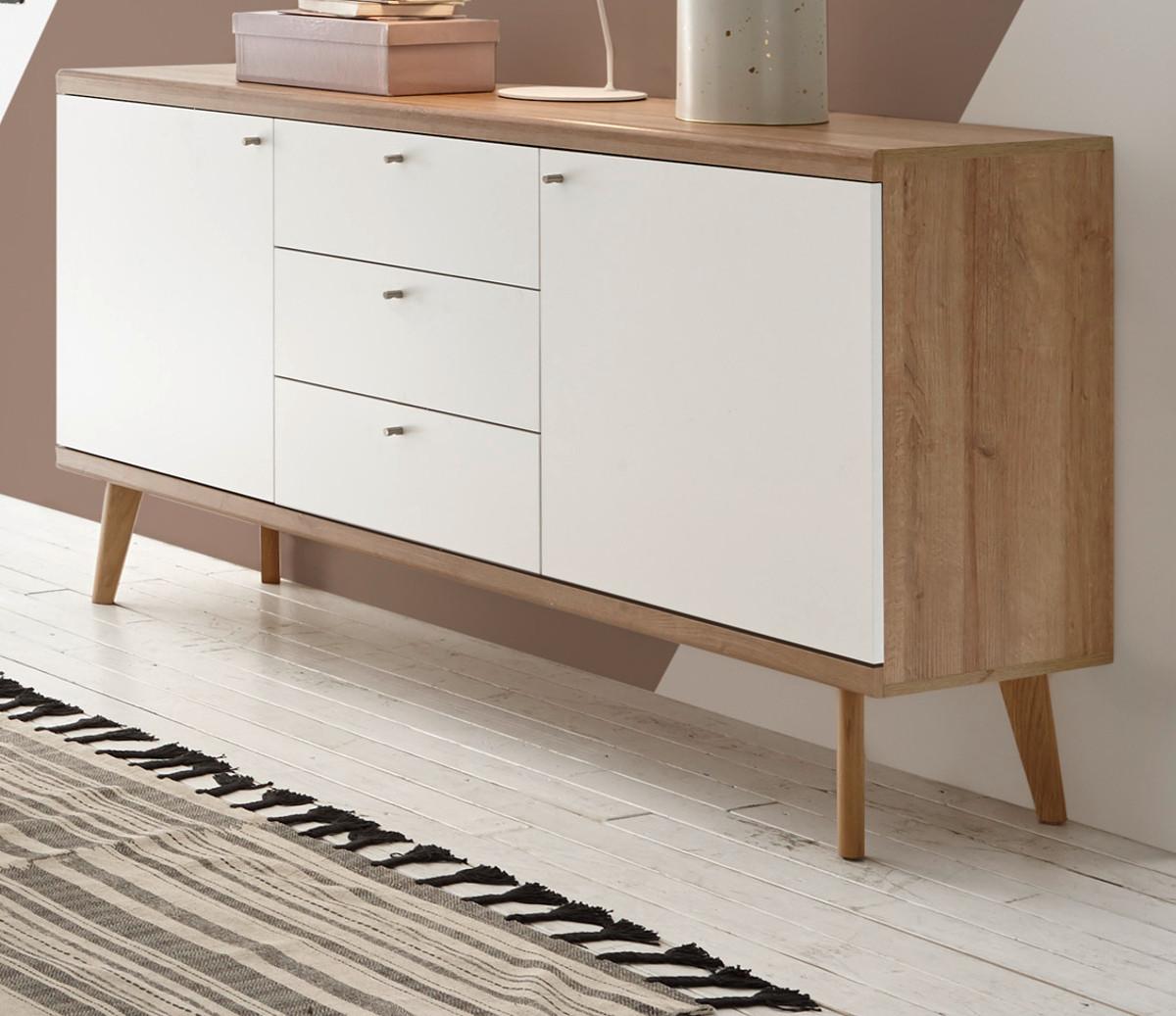 SIDEBOARD weiß, Eiche Riviera, Kommode skandinavisch, 160 x 83 cm - Eichefarben/Weiß, Holz/Holzwerkstoff (160/83/40cm) - Furn.Design