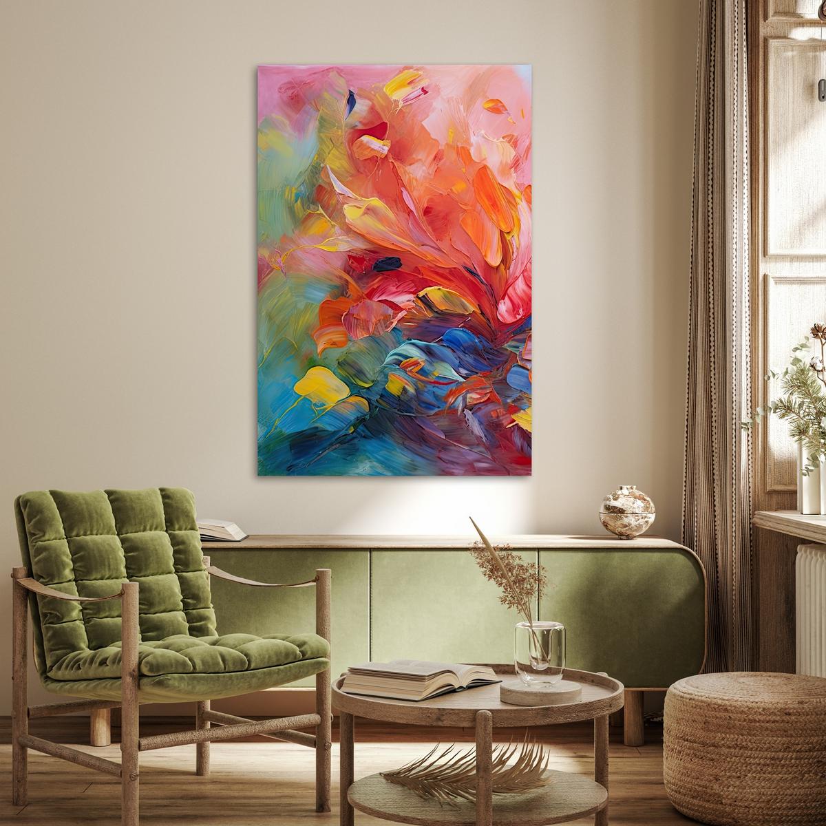 POSTER Ölgemälde - Kunst - Abstrakt - Farbenfroh Wandbild Schlafzimmer 80x120 cm - Altrosa, Papier (80/120/0.1cm) - MuchoWow