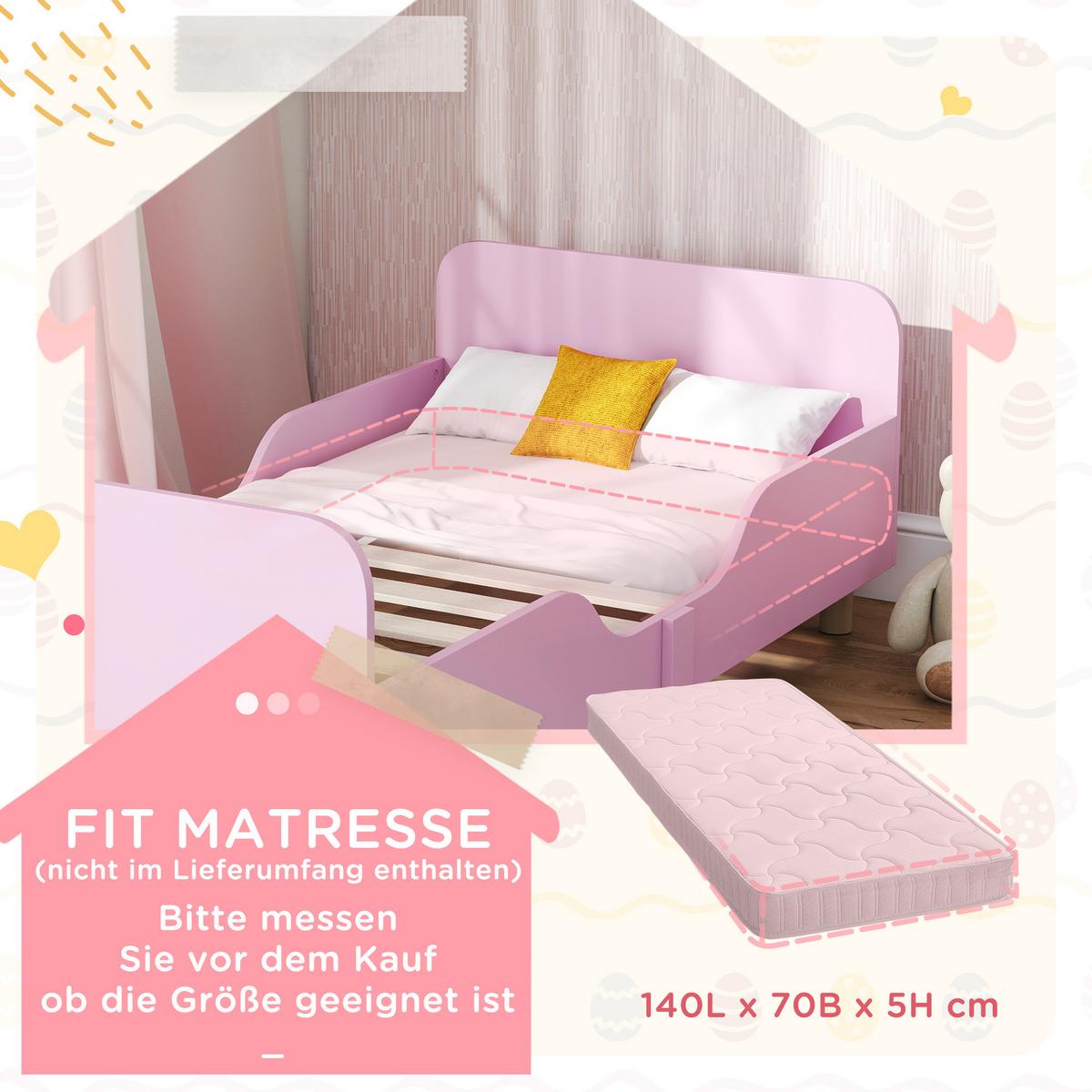 KINDERBETT MDF Kiefernholz Rosa - Rosa/Naturfarben, Holzwerkstoff (70/140cm) - AIYAPLAY