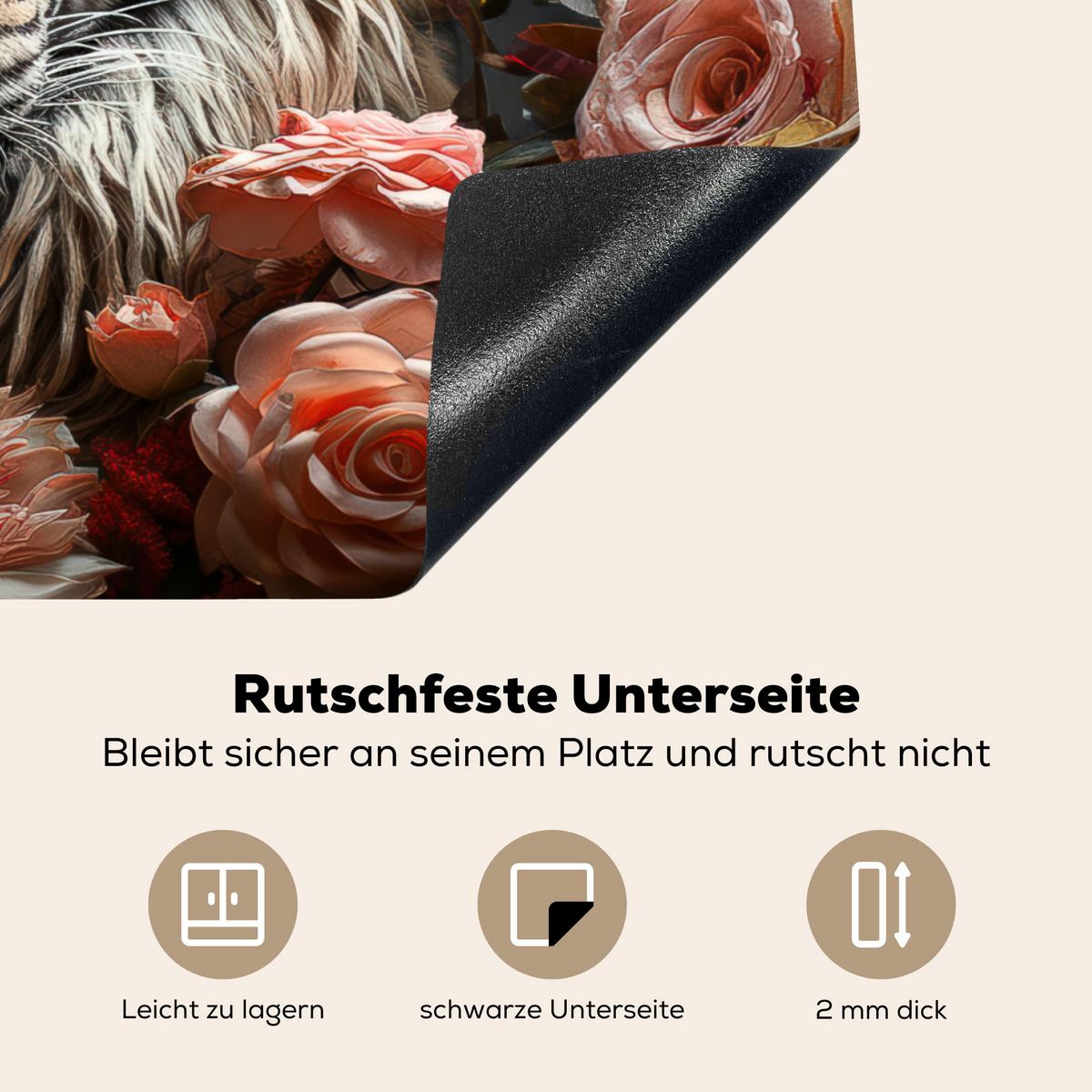 HERDABDECKPLATTE Tiger - Tier - Natur - Floral - Botanisch Herdabdeckung Induktionsfeld 75x52 cm - Orange, Kunststoff (75/52/0.2cm) - MuchoWow