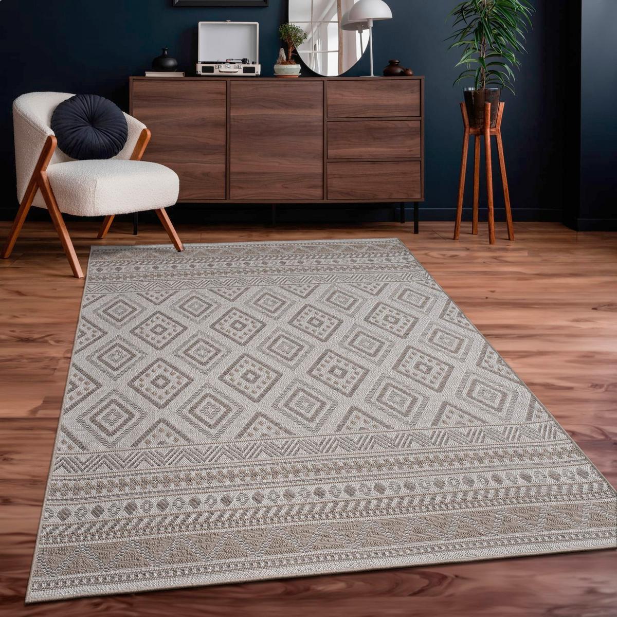 FLACHWEBTEPPICH, mit Rautenmuster, aus Polypropylen, Beige, 133 x 190 cm - Beige, Textil (190/133cm) - KADIMA DESIGN