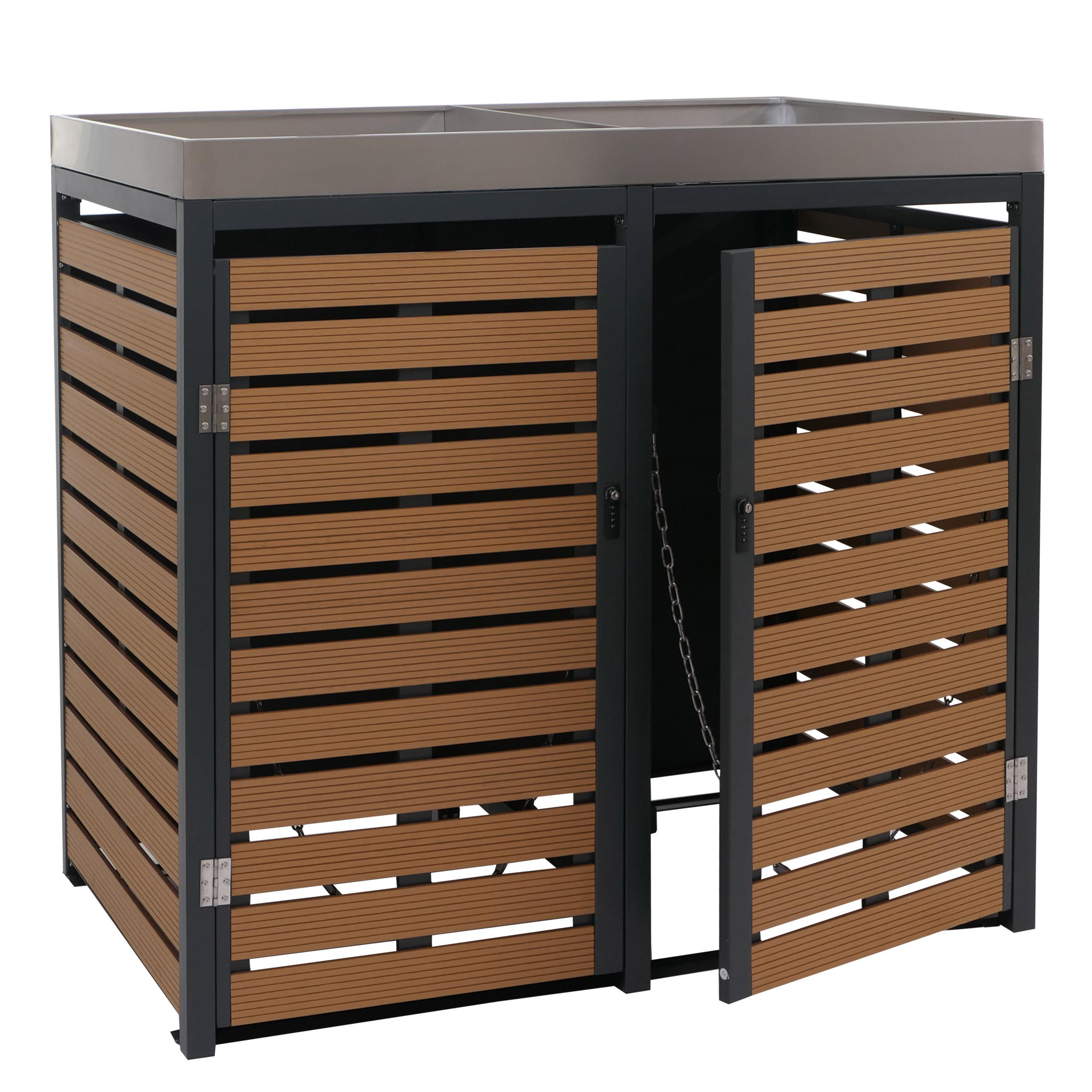 MÜLLTONNENVERKLEIDUNG Teak Dekor - Teakfarben, Metall (134/124/84cm) - MCW