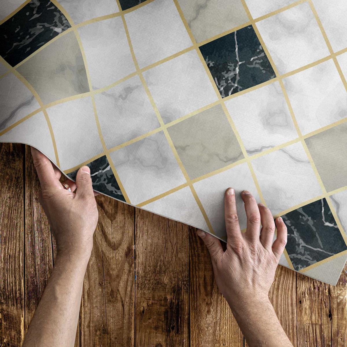 TEPPICH 140x210 cm Schöner Marmor Steinfliesen Optik - Multicolor, Kunststoff (140/210cm) - Wallfluent