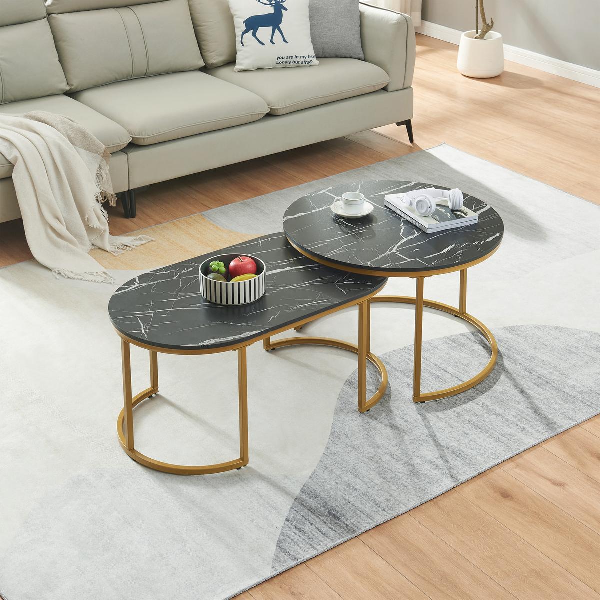 SATZTISCH-SET 2 TLG. Oppeerg - Goldfarben/Schwarz, Holzwerkstoff/Metall (70/70/45cm) - [en.casa]