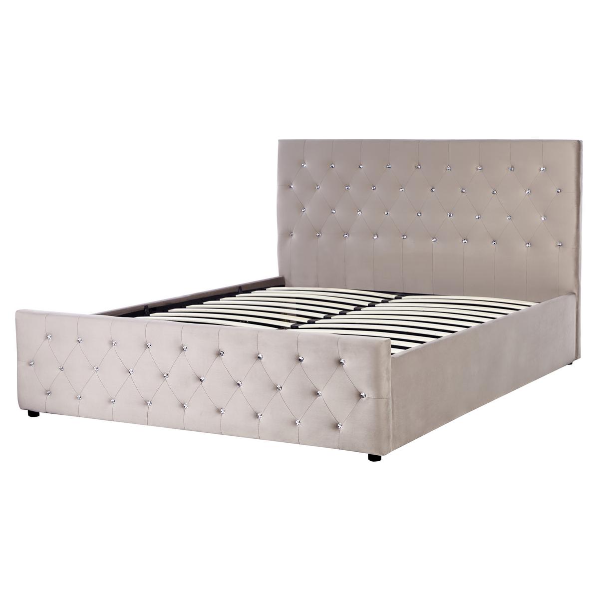 BETT mit Stauraum 160/200 cm Samtstoff Taupe Amiens - Taupe, Textil (160/200cm) - Beliani