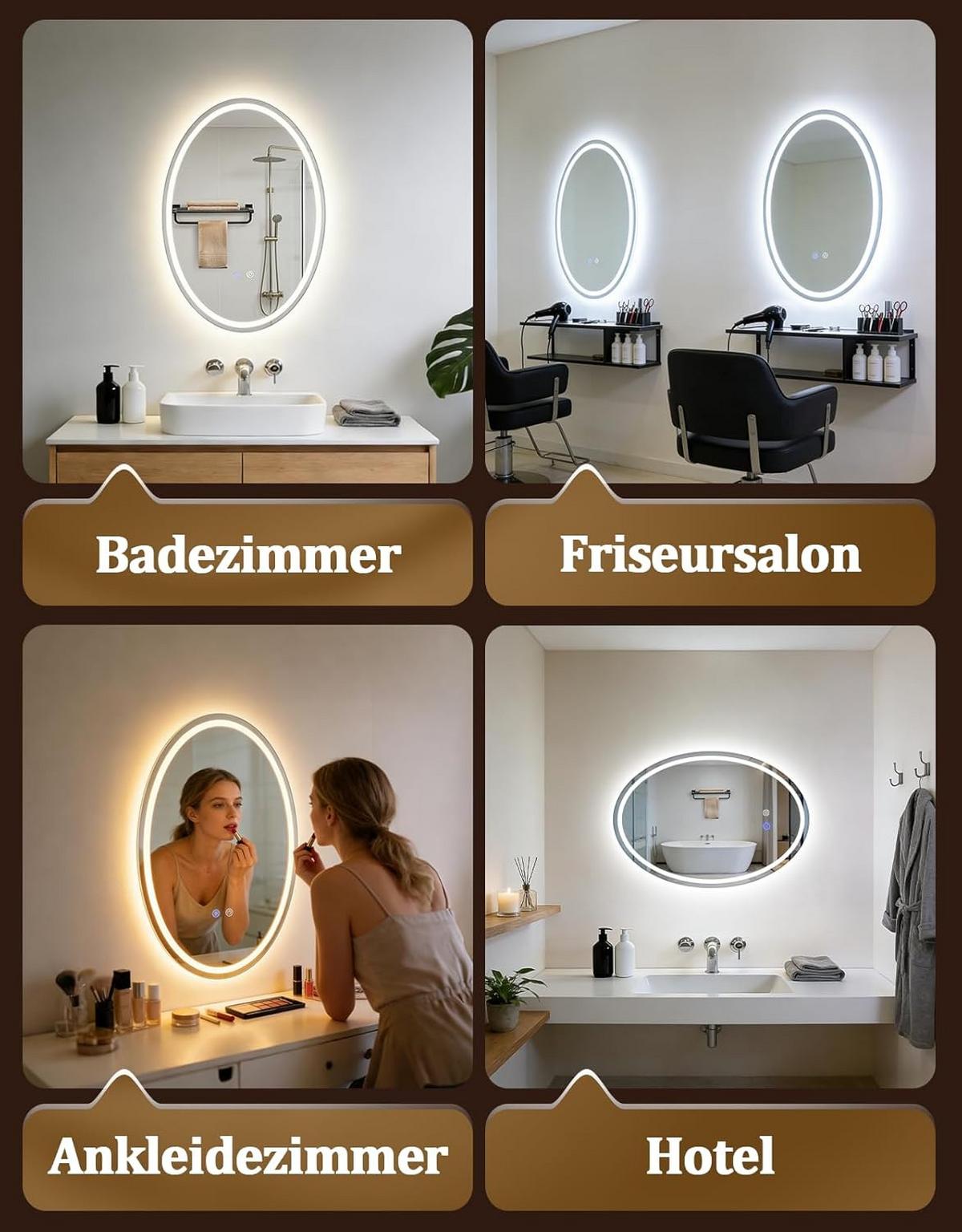BADSPIEGEL mit Beleuchtung Kerenor 3/50/70 cm - Weiß, Glas (50/70/3cm) - ZMH