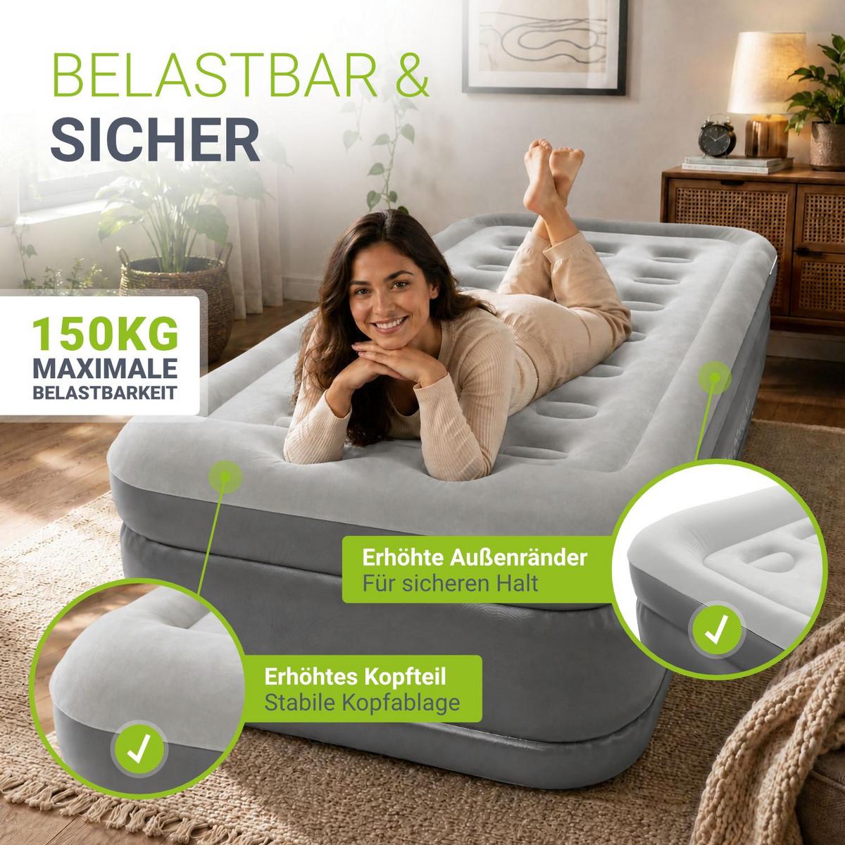 LUFTBETT Sapri M grau / anthrazit inkl. Tragetasche - Grau, Kunststoff (87/185cm) - Juskys