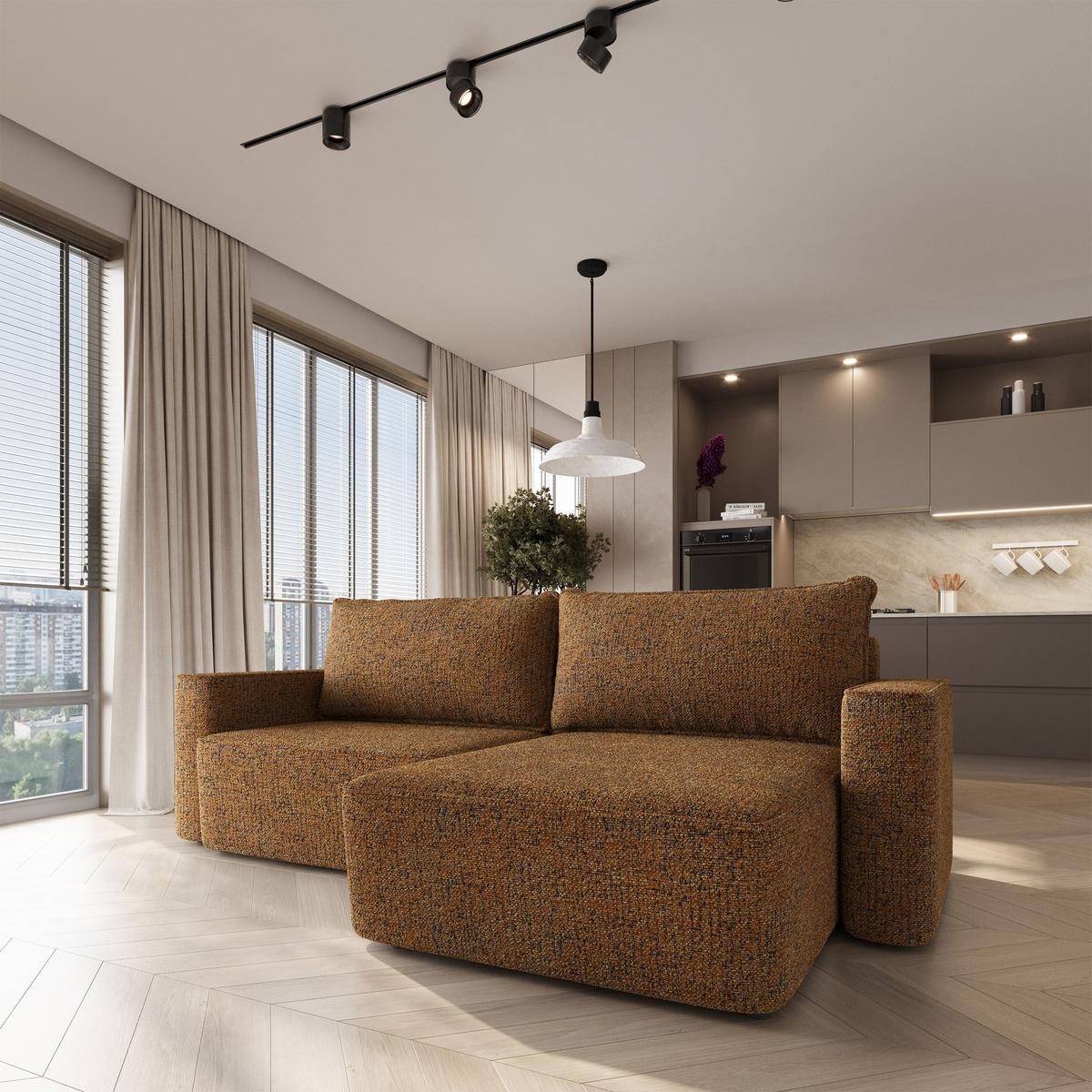 ECKSOFA BELISE BL Braun Chenille mit Schlaffunktion - Braun, Holz/Textil (252/162cm) - MASSENO