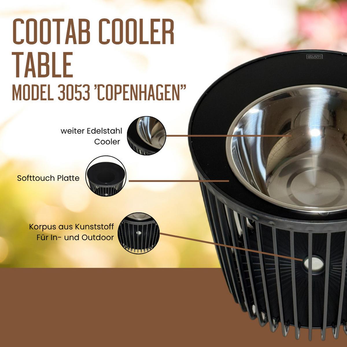 4-IN-1 LOUNGETISCH MIT EDELSTAHL-KÜHLER Copenhagen schwarz 45 cm - Schwarz, Kunststoff/Metall (45/45/45cm) - COOTAB Cooler Table