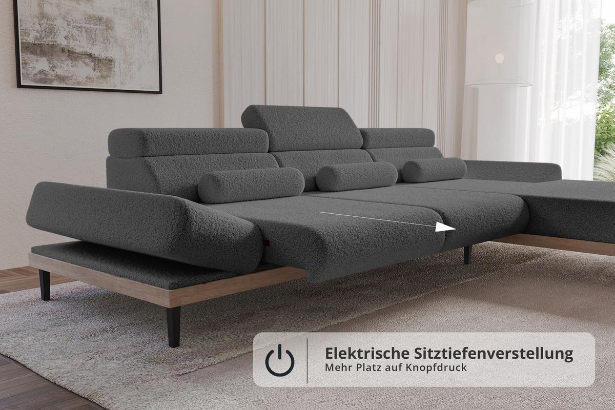ELEKTRISCHES ECKSOFA Rechts MONA 316x205x85 Grau Bouclé - Silberfarben/Grau, Holzwerkstoff/Textil (316/205cm) - ALTDECOR