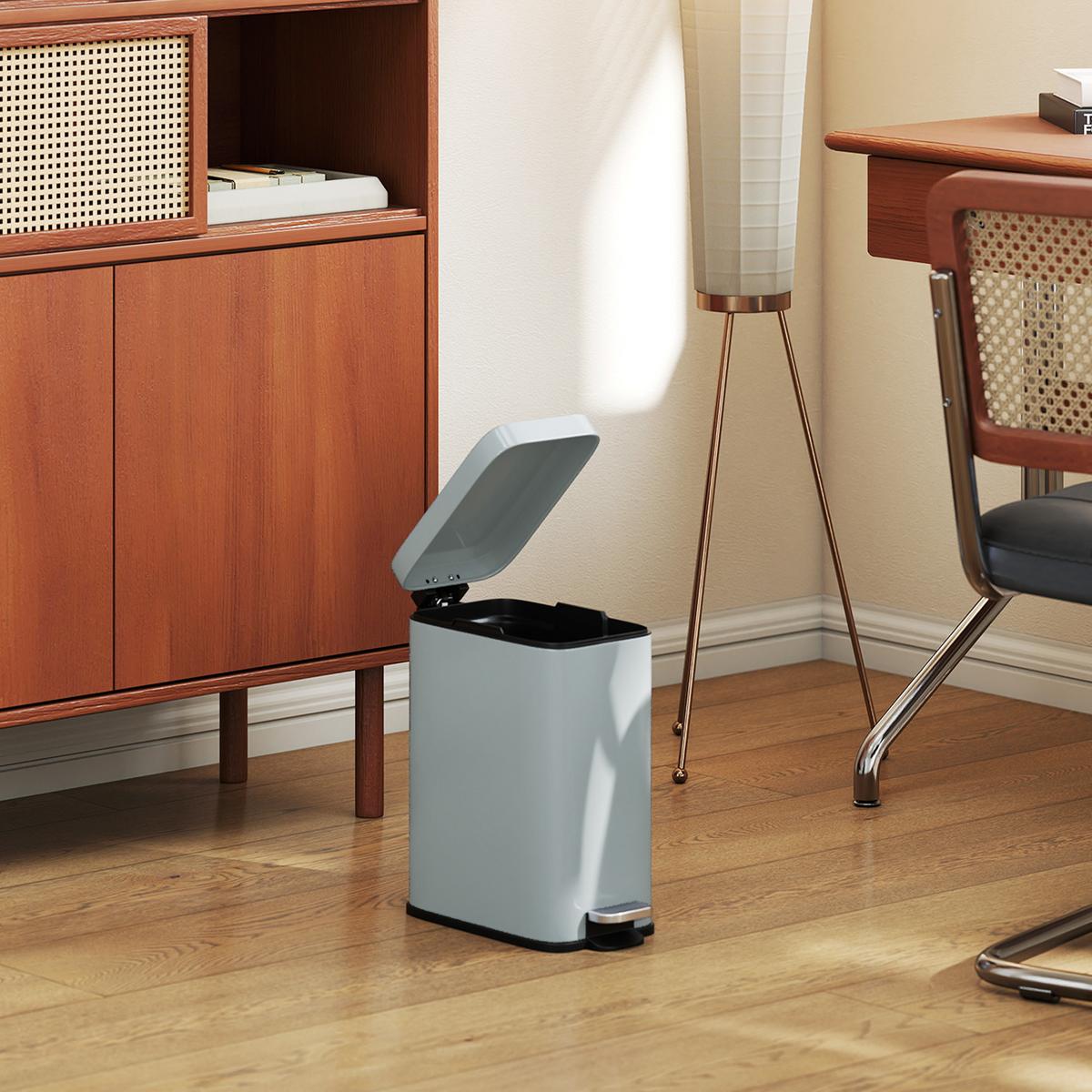 MÜLLEIMER 5L Treteimer Abfalleimer mit Deckel und Fußpedal für Wohnzimmer - Grau, Metall (14/32/29.2cm) - HOMCOM