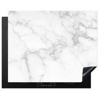 HERDABDECKPLATTE Marmor - Grau - Weiß - Strukturierter Marmor Herdabdeckung Induktionsfeld 65x52 cm - Weiß, Kunststoff (65/52/0.2cm) - MuchoWow
