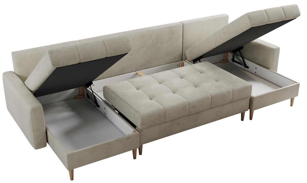 WOHNLANDSCHAFT Colin U Velvet Beige - Beige/Braun, Holz/Textil (290/75/140cm) - MKS