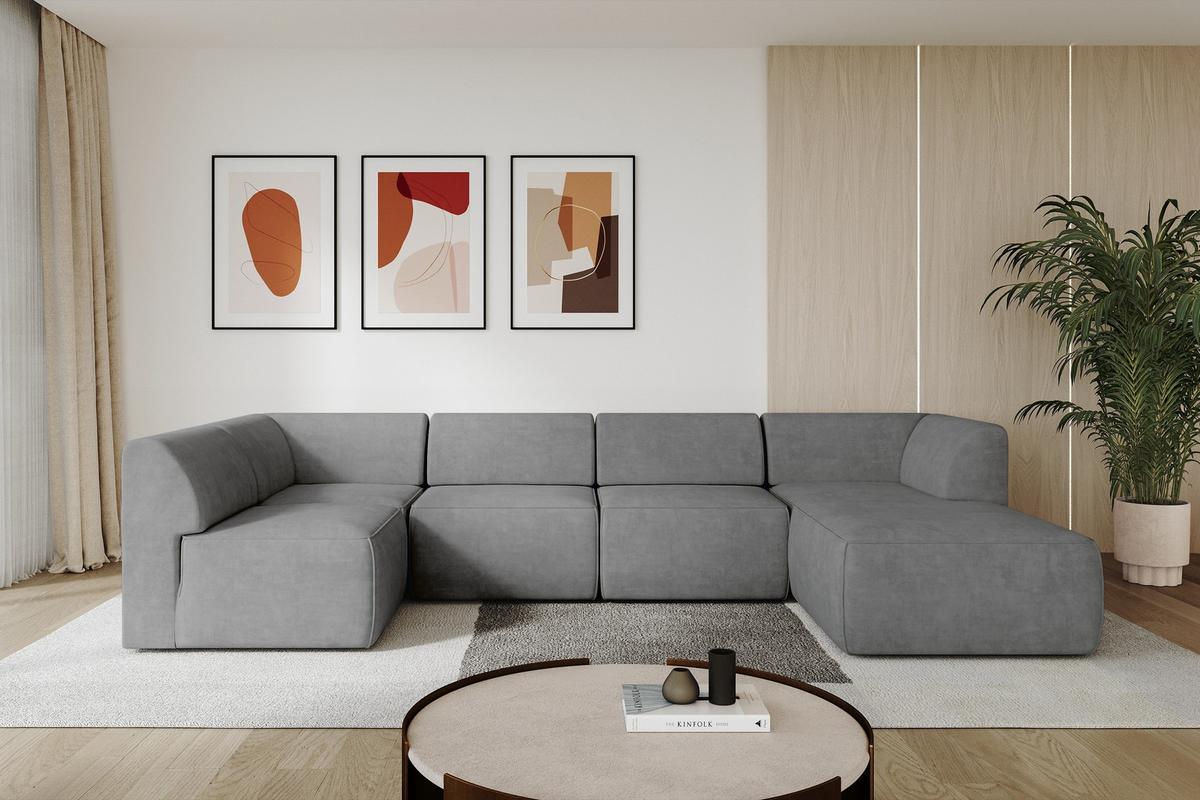 WOHNLANDSCHAFT Ottomane Rechts MOVO-L 345x180x78 cm Grau Velours - Taupe, Holzwerkstoff/Kunststoff (180/78/345cm) - ALTDECOR