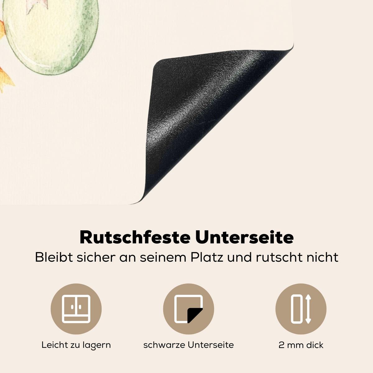 HERDABDECKPLATTE Osterkuchen - Schleife - Eier Herdabdeckung Induktionsfeld 75x52 cm - Creme, Kunststoff (75/52/0.2cm) - MuchoWow