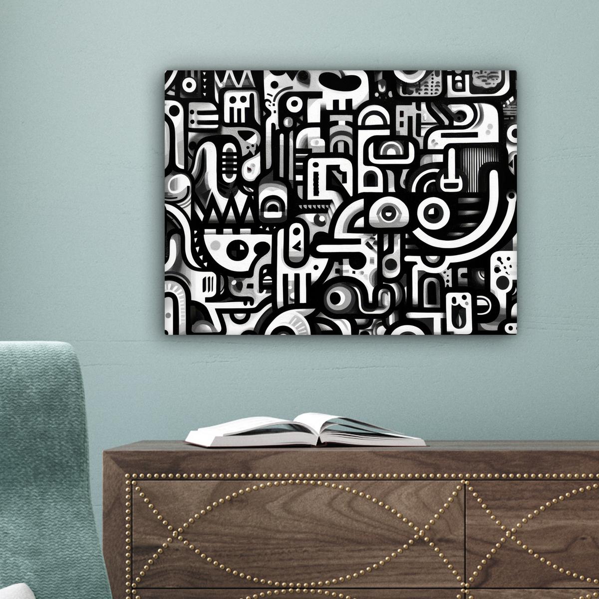 LEINWANDBILD Symbole - Abstrakt - Grafik - Schwarz Wandbild 40x30 cm - Schwarz, Textil (40/30cm) - MuchoWow