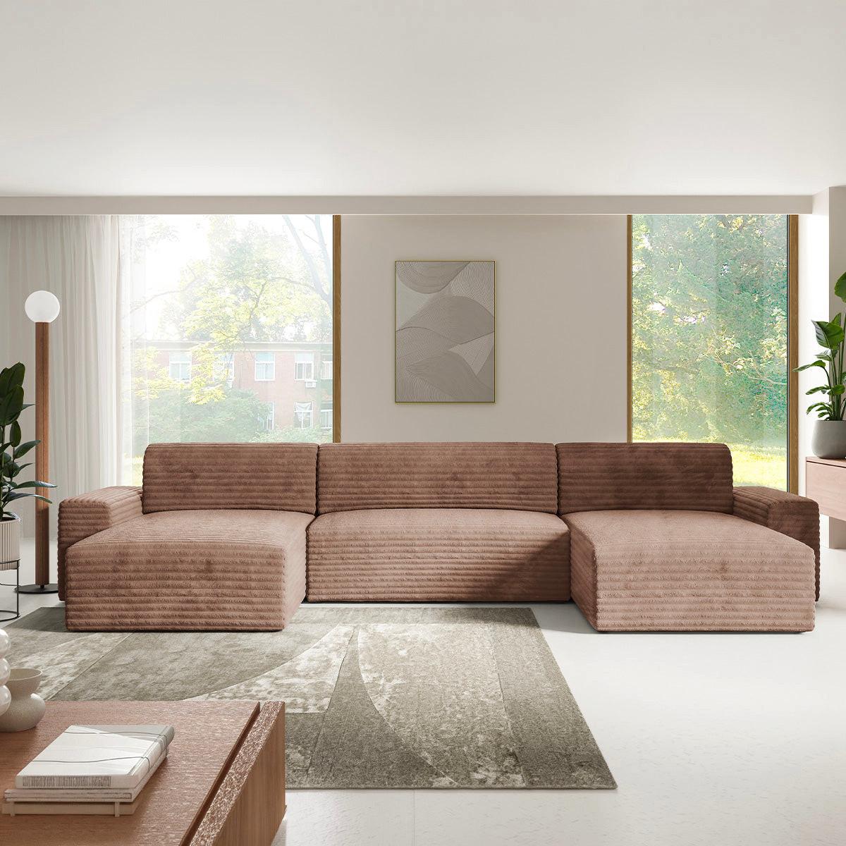 PANORAMASOFA Fabio 5 Sitzplätze Hellbraun - Braun, Holz (405/82/185cm) - Petits-meubles