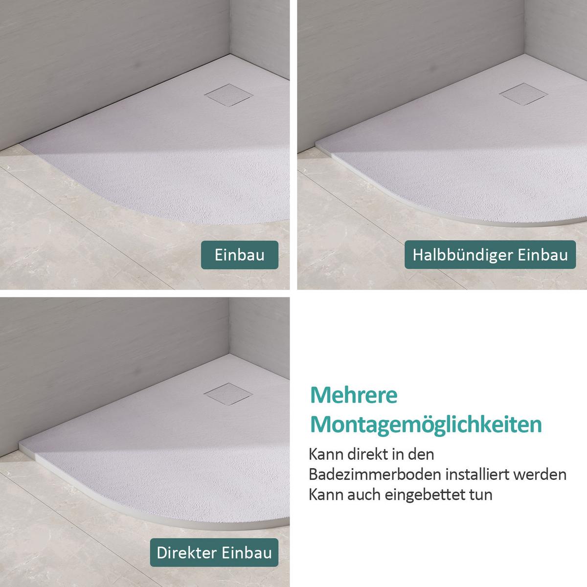DUSCHWANNE Viertelkreis mit rutschhemmender Oberfläche Weiß 90/90 cm - Weiß, Kunststoff (90/2.6/90cm) - EMKE