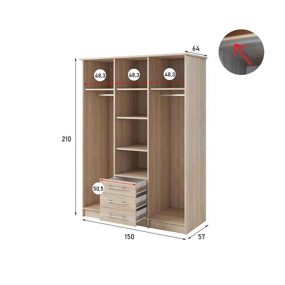 DREHTÜRENSCHRANK 150/207/57/61cm Szantal 3D Weiß/Weiß - Alufarben/Weiß, Holzwerkstoff/Kunststoff (151/210/59cm) - imoebel24