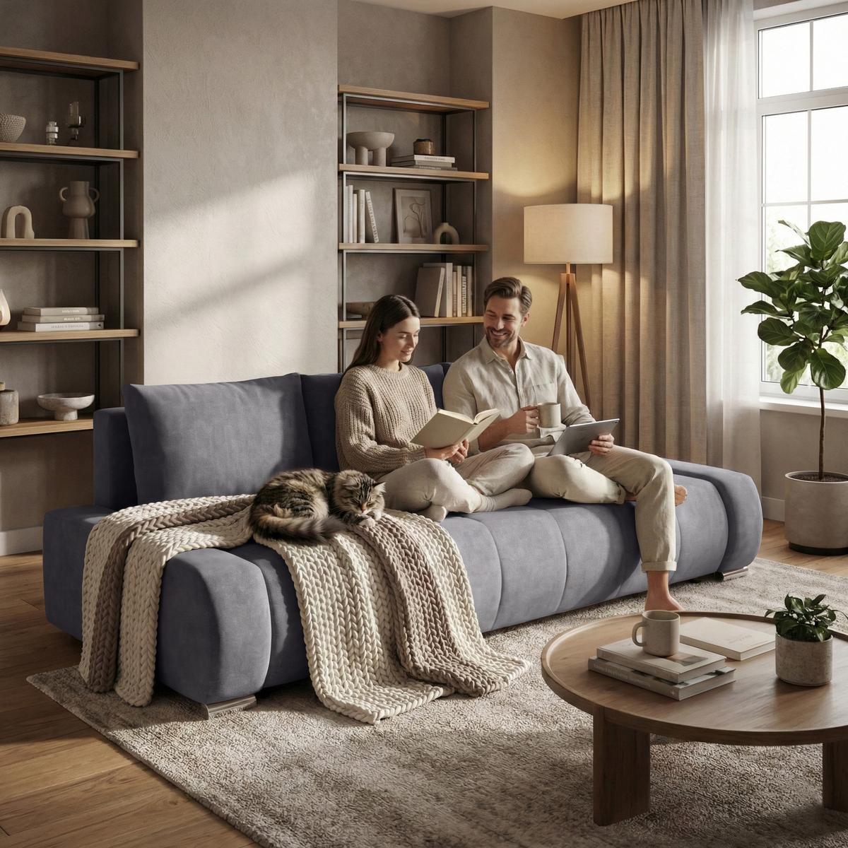 SCHLAFSOFA Draco 3-Sitzer, mit Bettkasten, Grau - Grau, Textil (240/85/110cm) - Beautysofa
