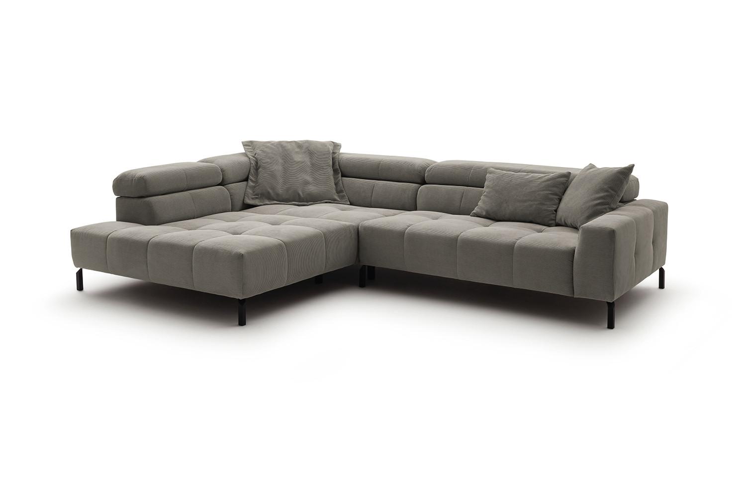 ECKSOFA MIT MOTORISCHEM SITZVORZUG OHIO Grau Cord Relaxfunktion - Schwarz/Grau, Textil/Metall (311/219cm) - KAWOLA