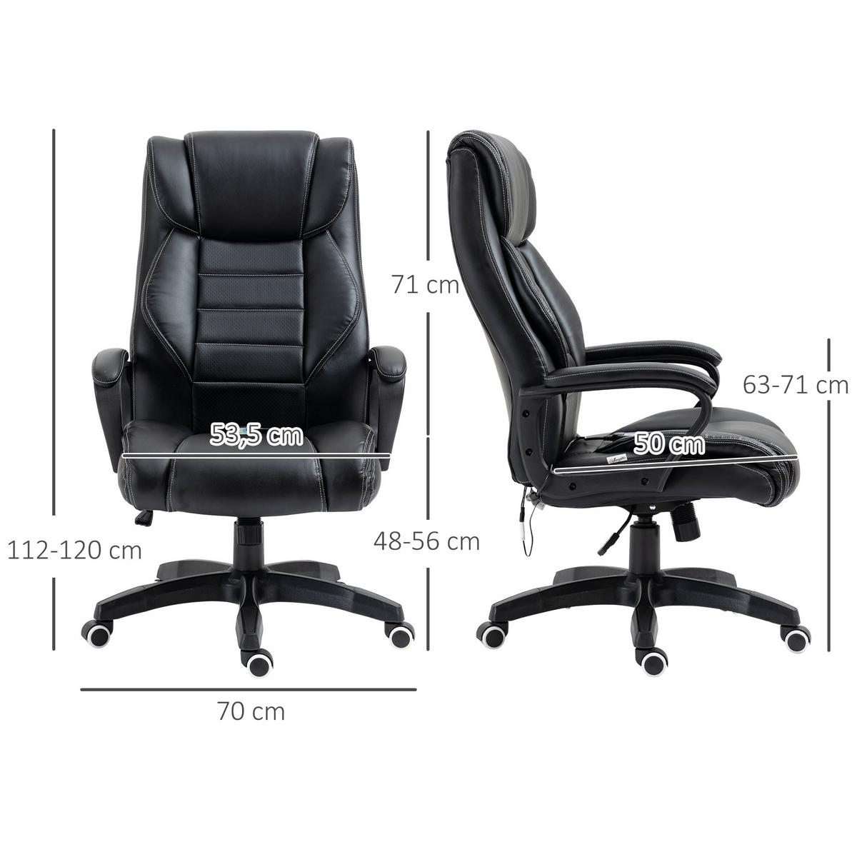 BÜROSTUHL mit Massage, Schwarz - Schwarz, Leder (64/120/74cm) - Vinsetto