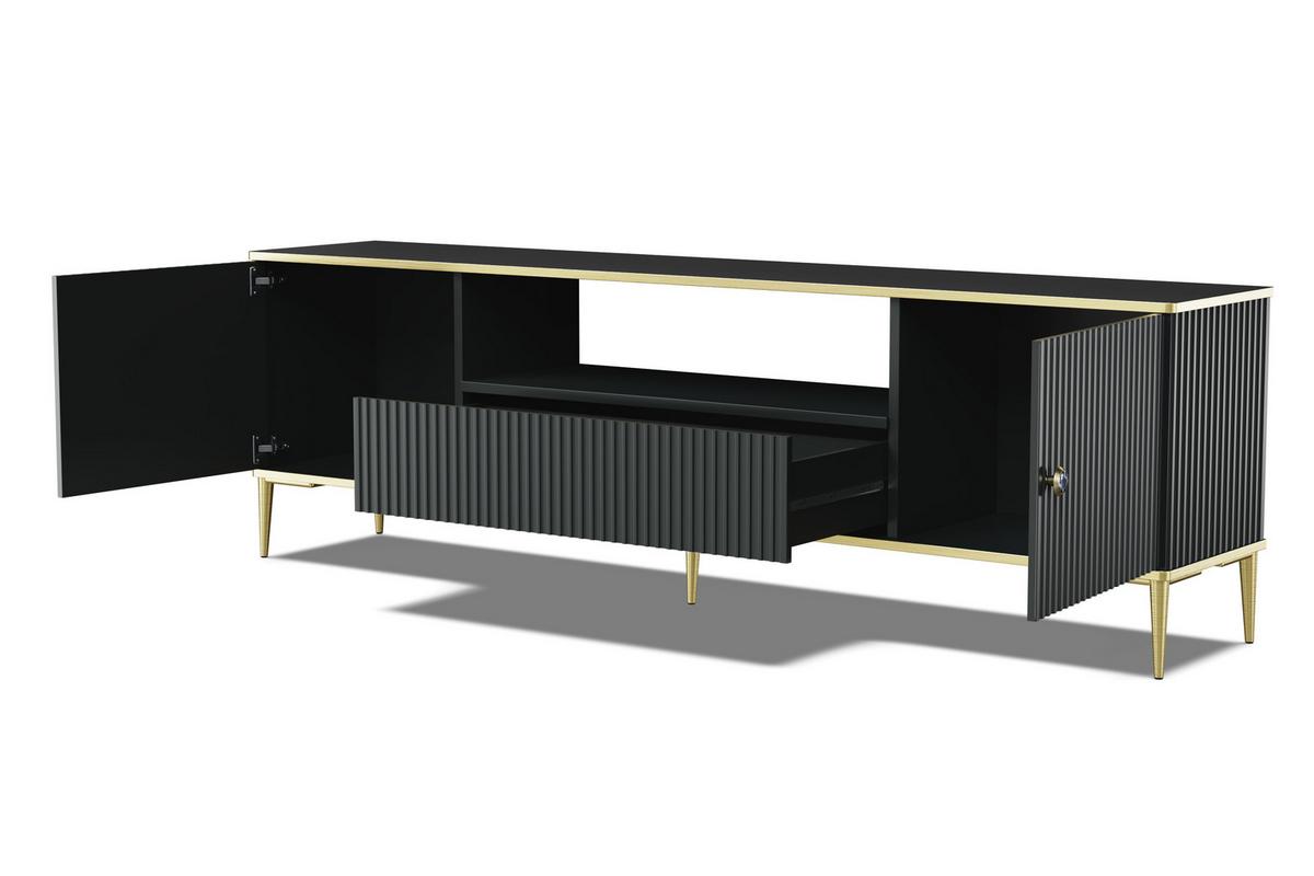 TV LOWBOARD Schwarz, Gold 180/55/35 - Schwarz, Holzwerkstoff (180/55/35cm) - RAUMHIRSCH FURNITURE