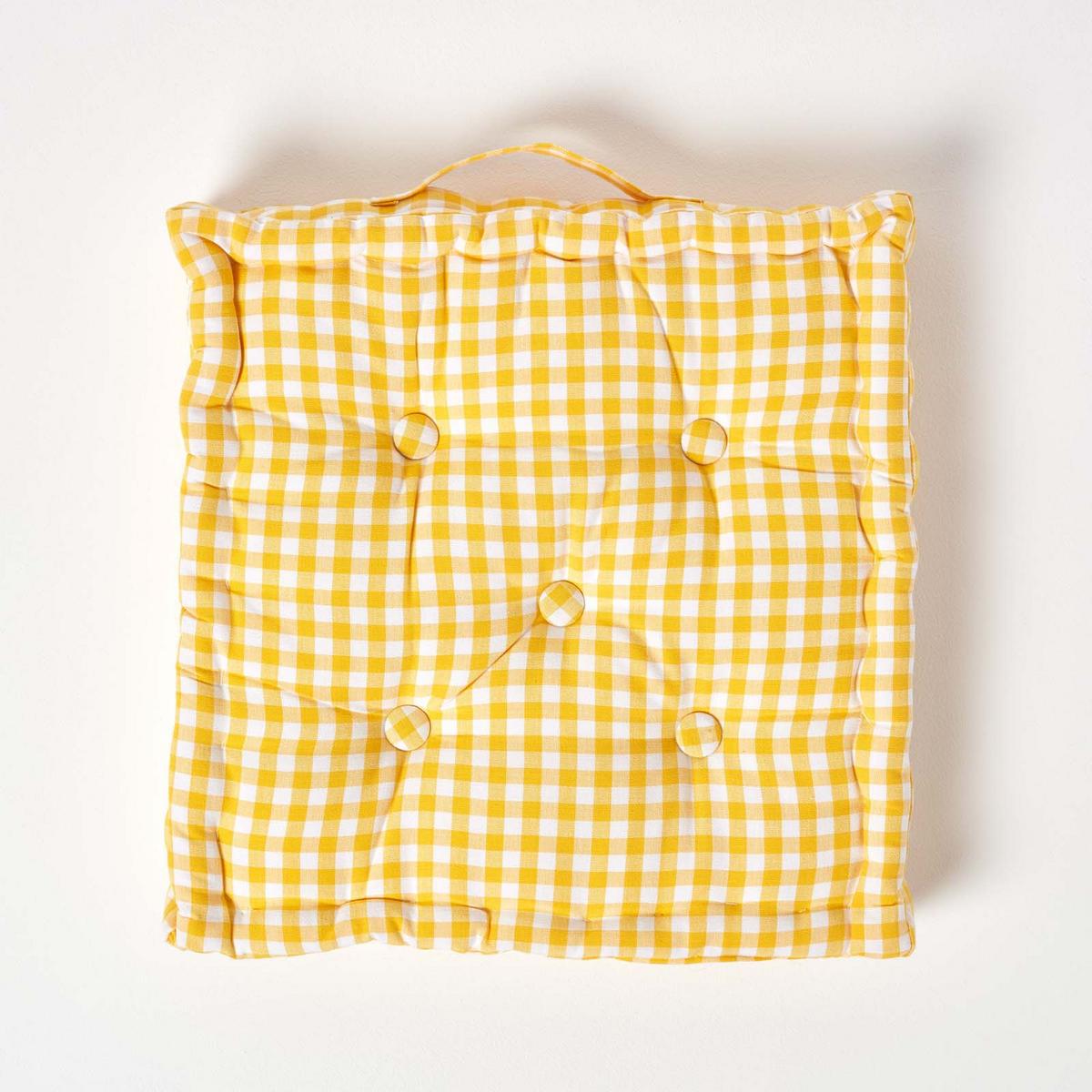 SITZKISSEN gelb kariert 50/50/10 cm – Bodenkissen Vichy-Karo - Gelb, Textil (50/50/10cm) - Homescapes