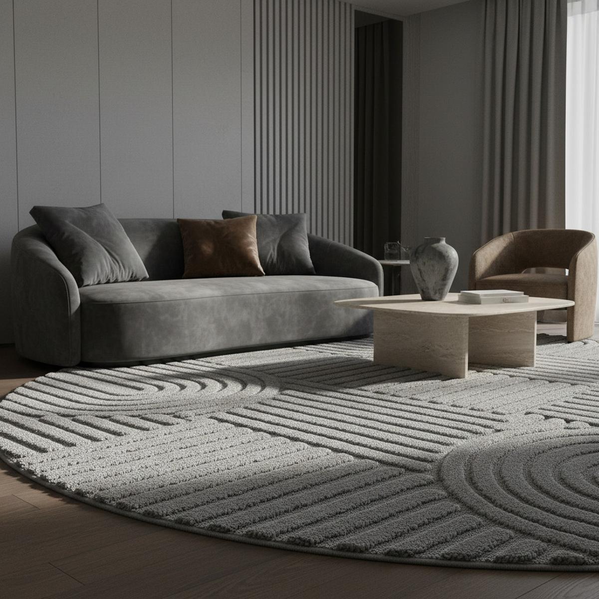 HOCHFLORTEPPICH RIGI, im Skandi-Boho-Stil, Silber, Ø 200 cm - Silberfarben, Textil (200/200cm) - KADIMA DESIGN