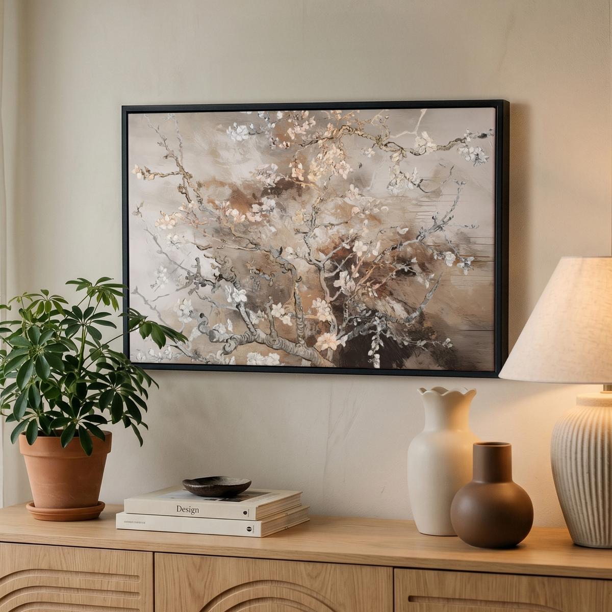 LEINWAND Bilder mit Rahmen - Mandelblüte - Kunst - Van Gogh - Beige - Abstrakt - 60x40 - Braun, Textil (60/40cm) - MuchoWow