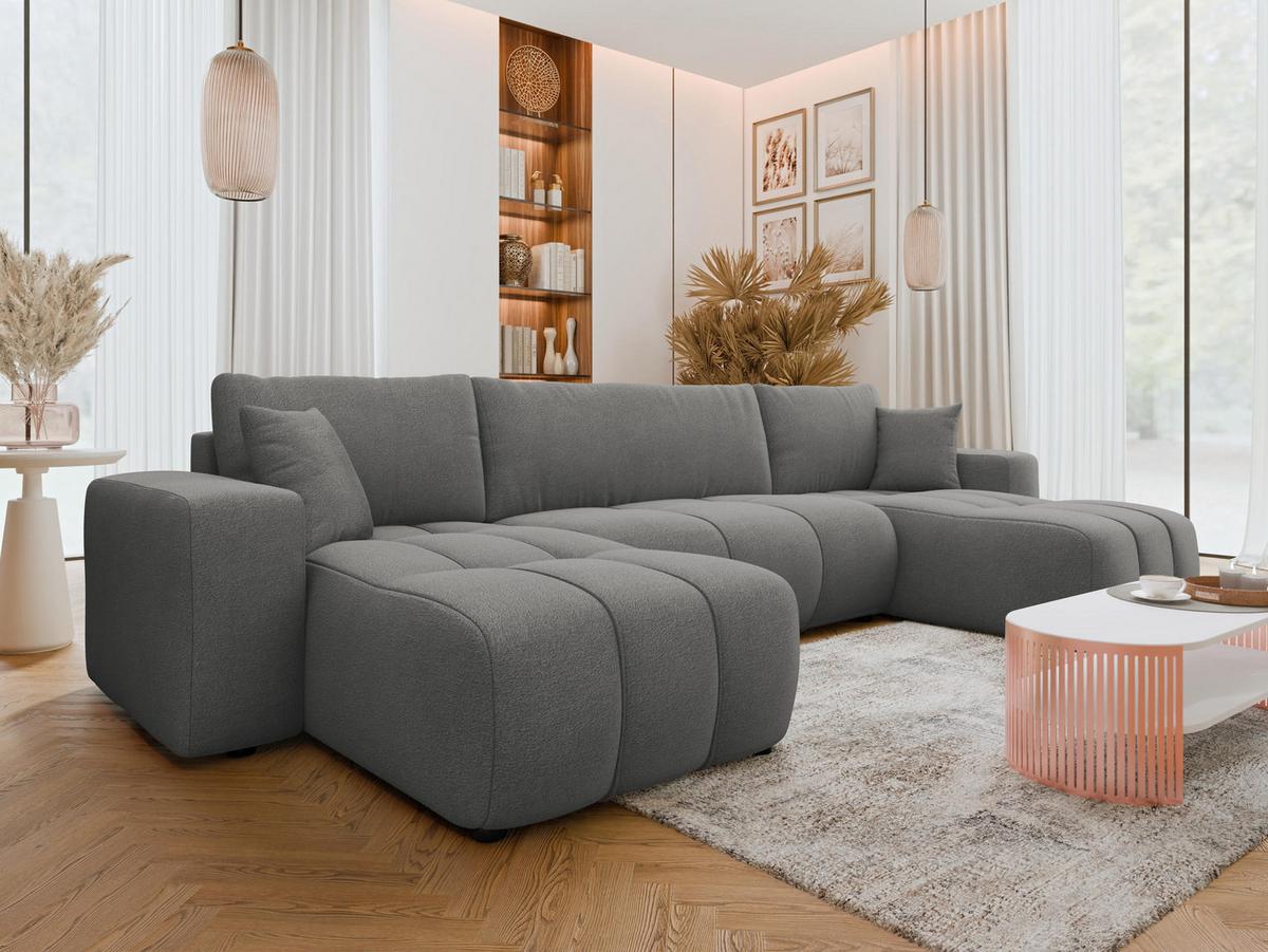 WOHNLANDSCHAFT Furyn U - Dunkelgrau/Schwarz, Holz/Kunststoff (312/82/145cm) - MIRJAN24
