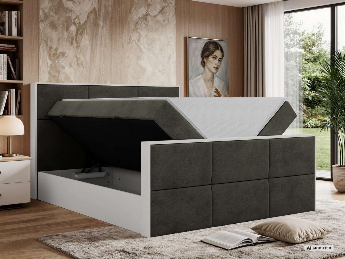 BOXBETT DELVIT DUO 140/200 - Dunkelgrau Velvet - Topper Visco - H3 - Dunkelgrau/Anthrazit, Kunststoff/Textil (140/200cm) - MKS