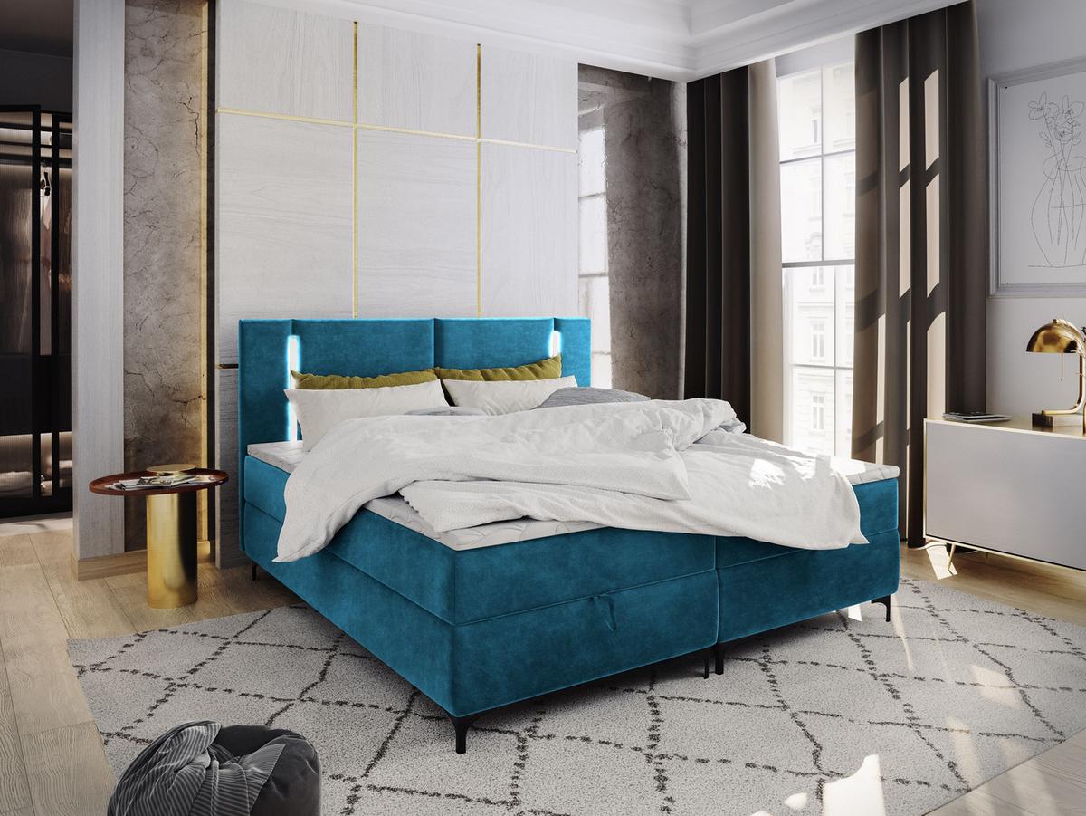 BOXBETT ALBA 140x200 cm mit Matratze und Topper - Blau - Blau, Holz (140/200cm) - MASSENO